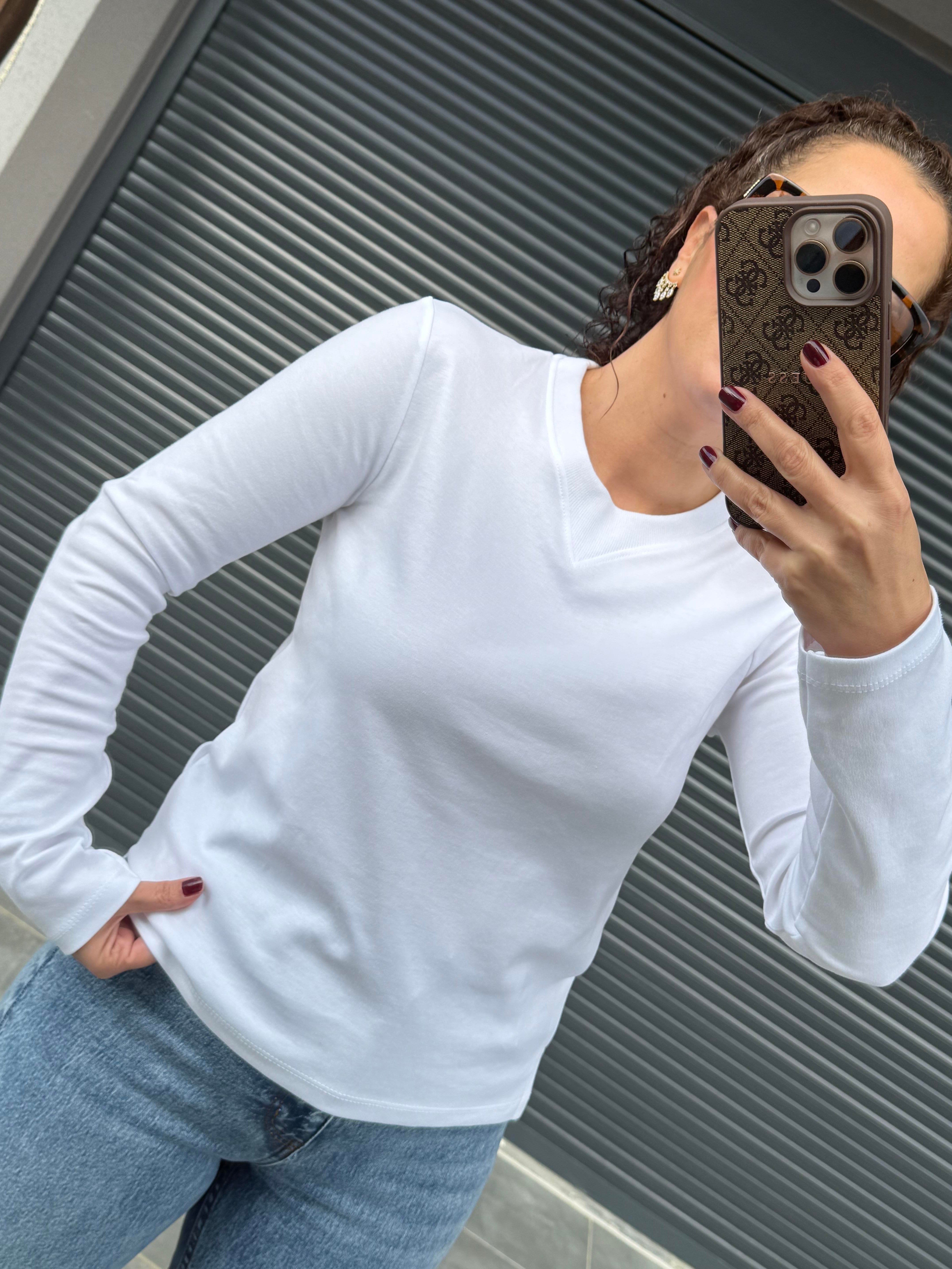 Karol Ribanalı Basic Bluz Beyaz