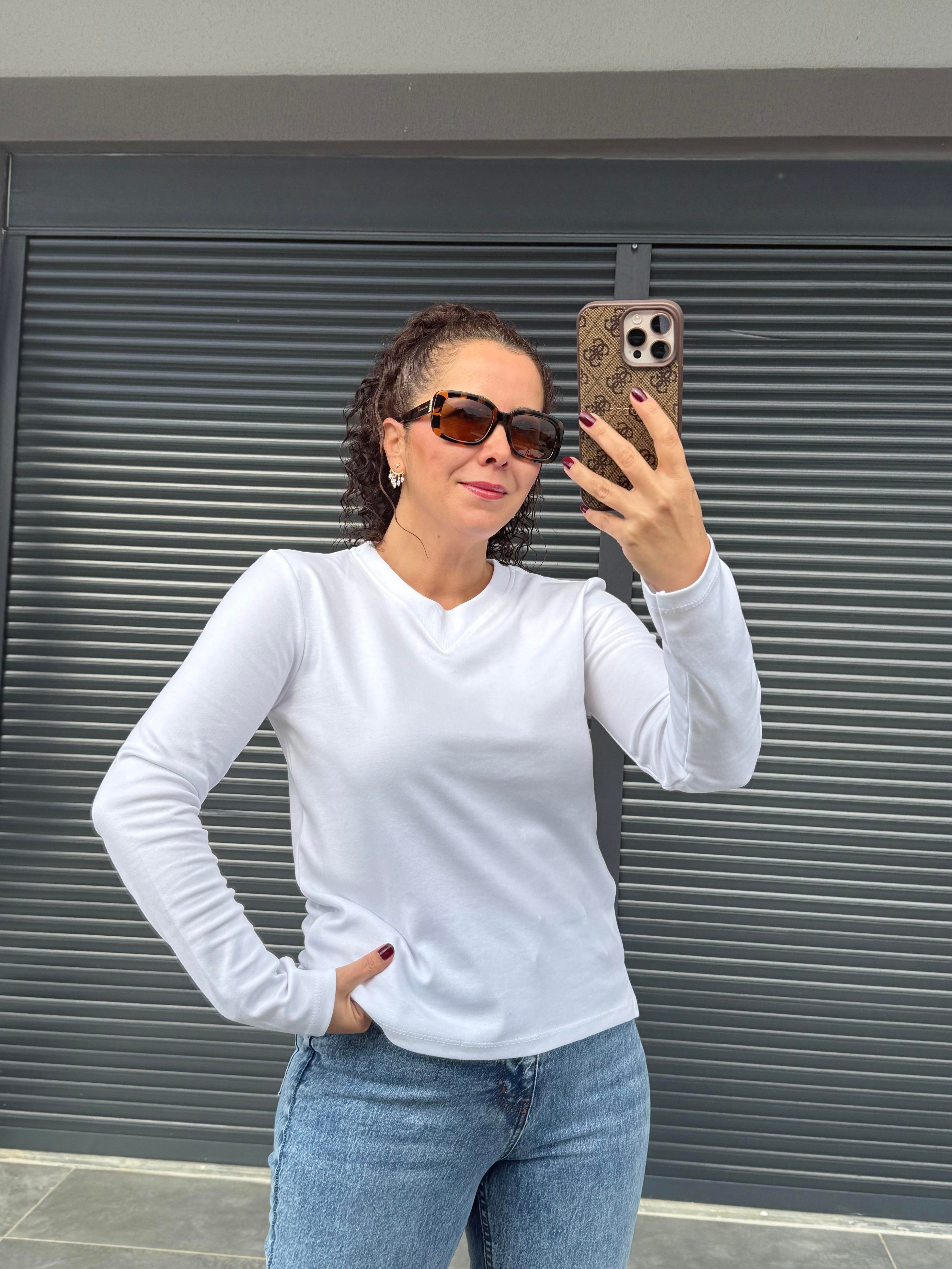 Karol Ribanalı Basic Bluz Beyaz