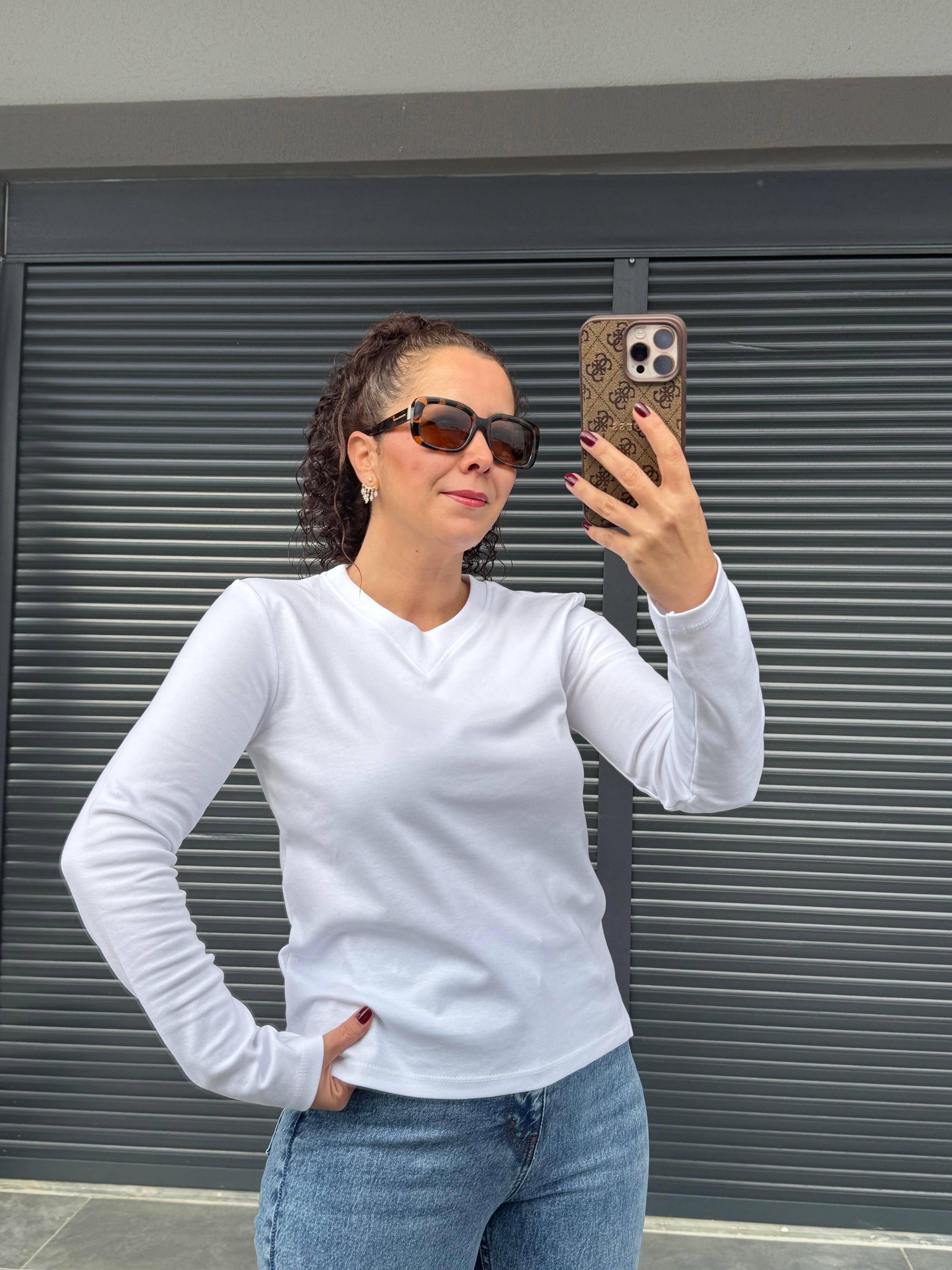 Karol Ribanalı Basic Bluz Beyaz