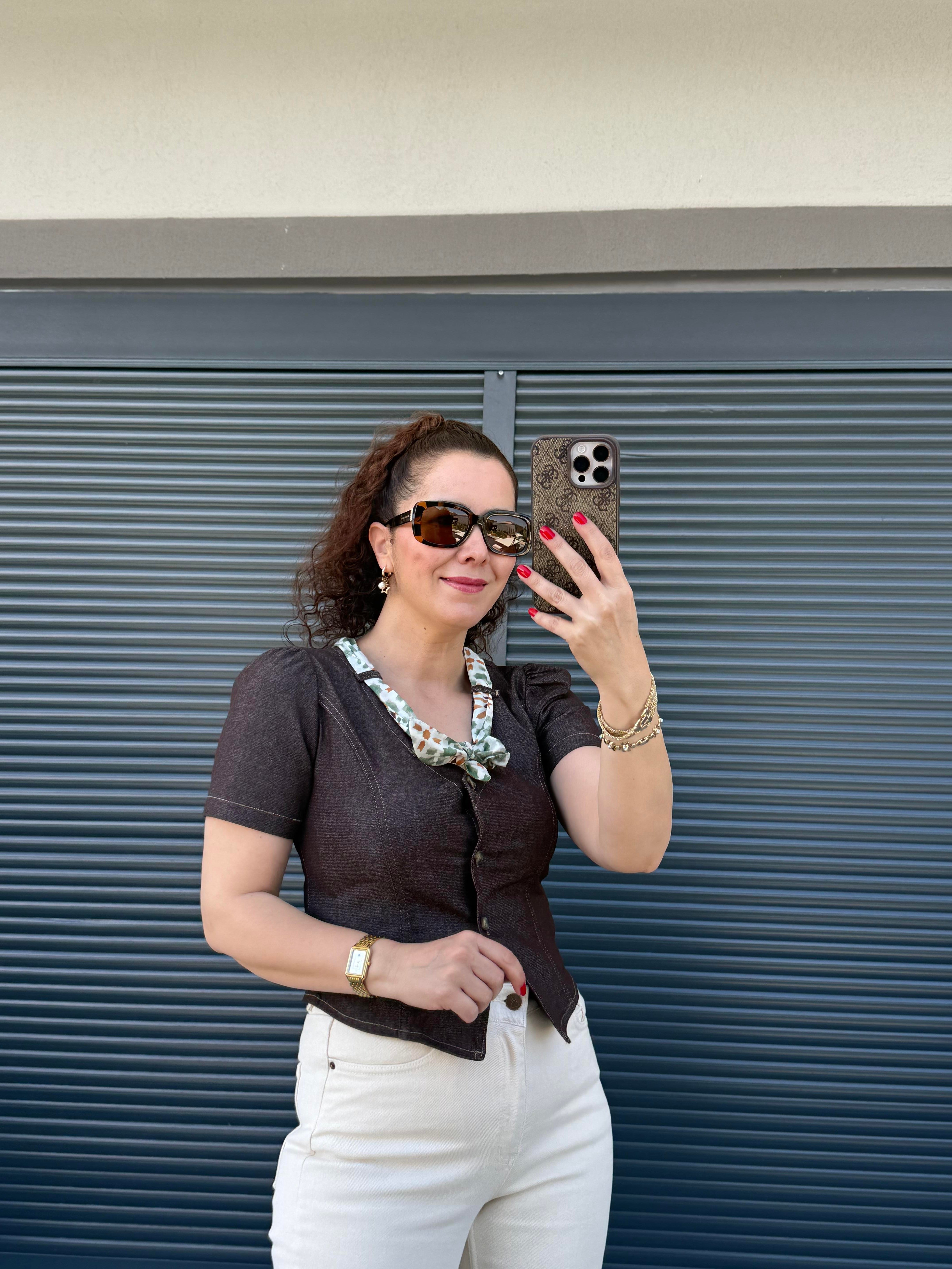 Kuşak Detaylı Tensel Kot Bluz Acı Kahve