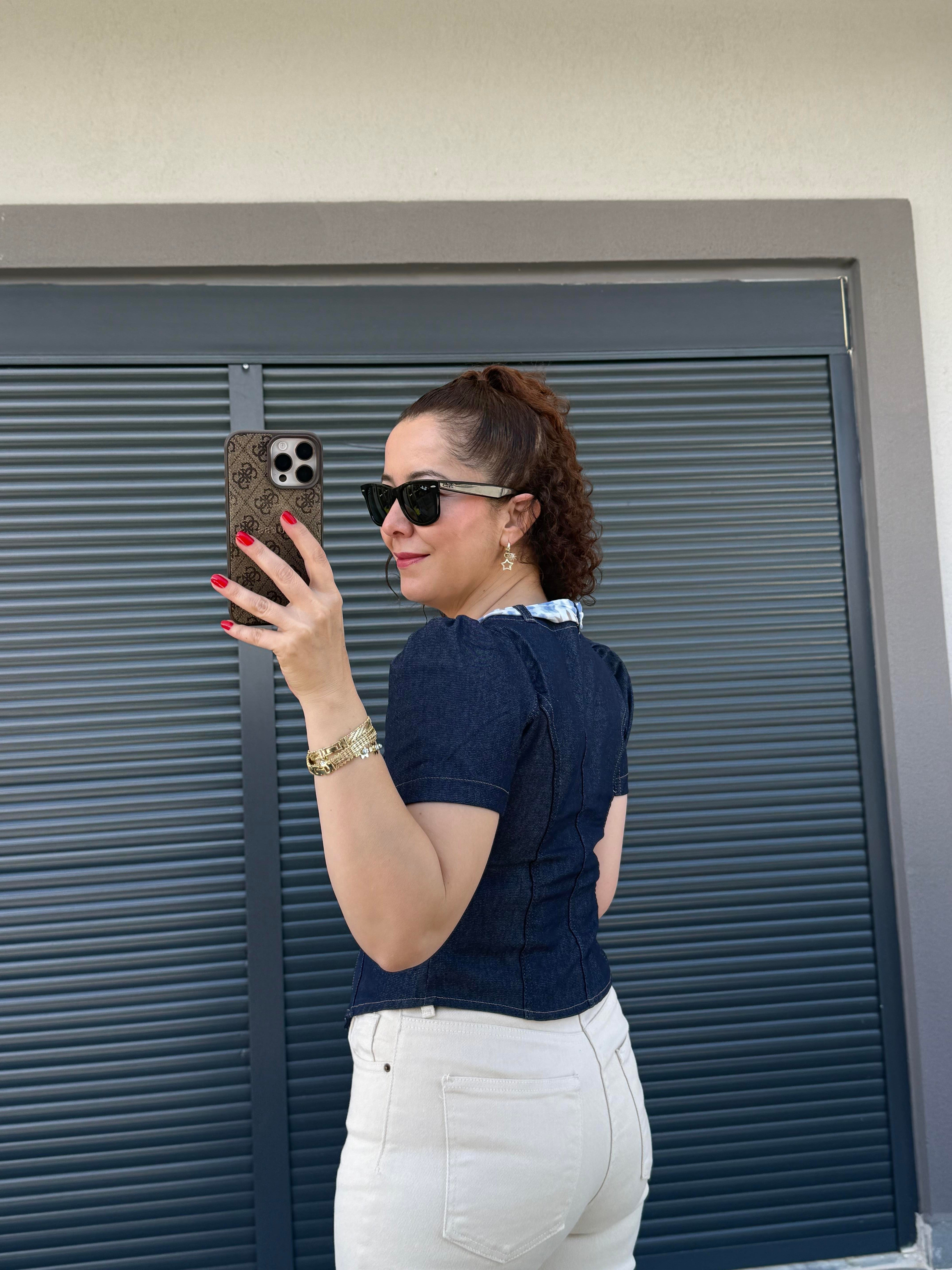 Kuşak Detaylı Tensel Kot Bluz Lacivert