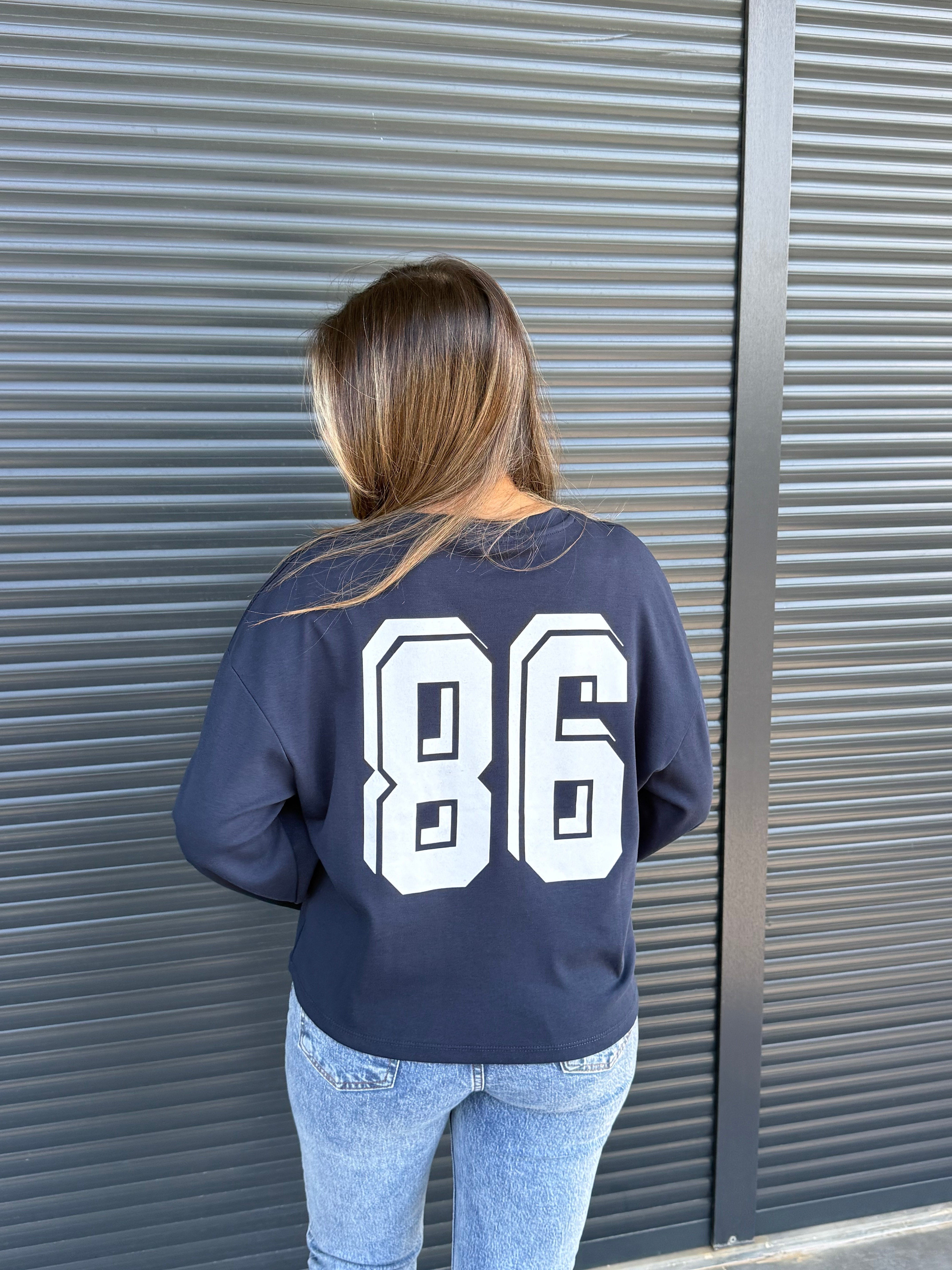 Lacivert Yazı Baskılı İnce Sweatshirt