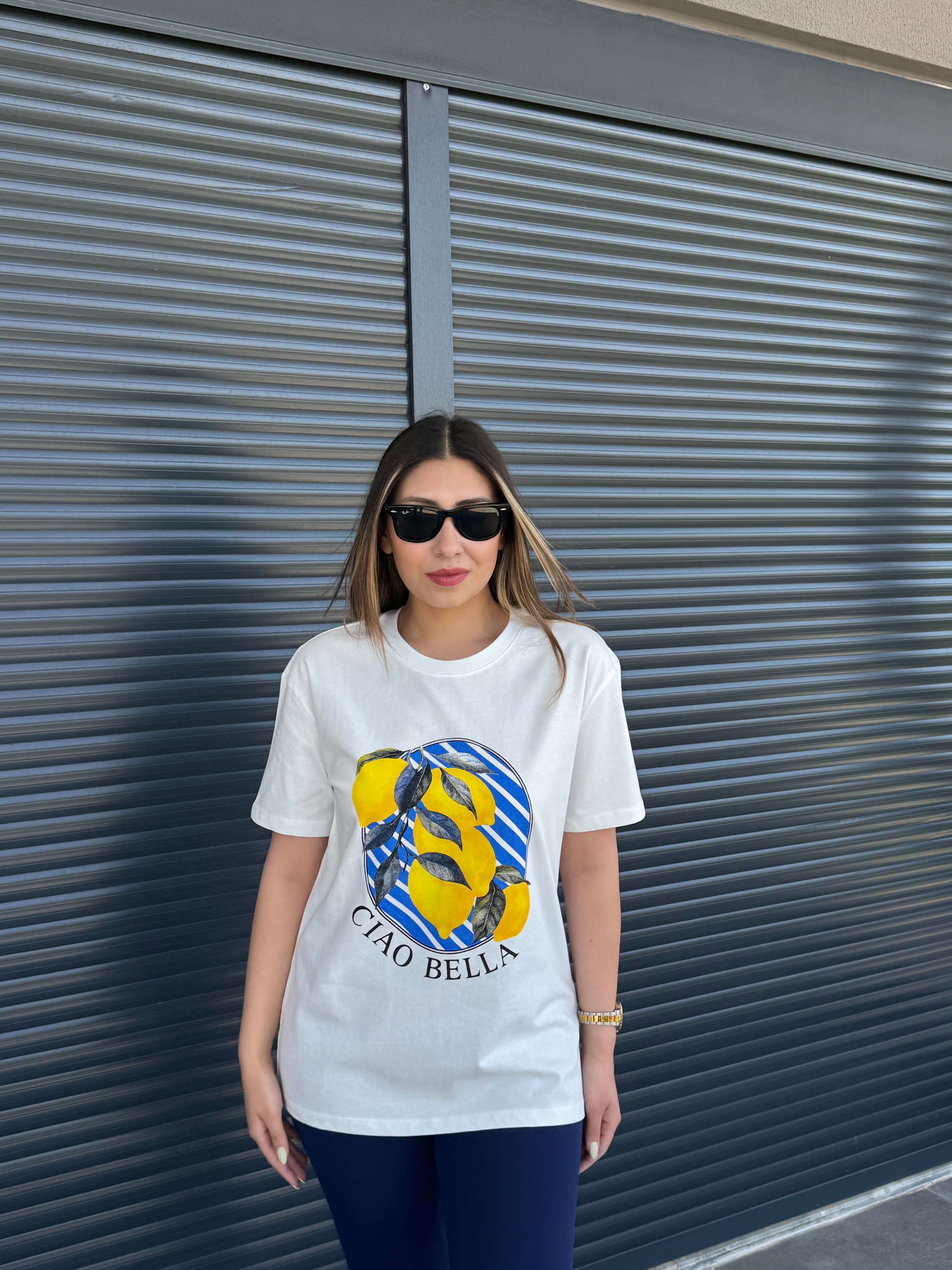 Limon Baskılı T-shirt Beyaz