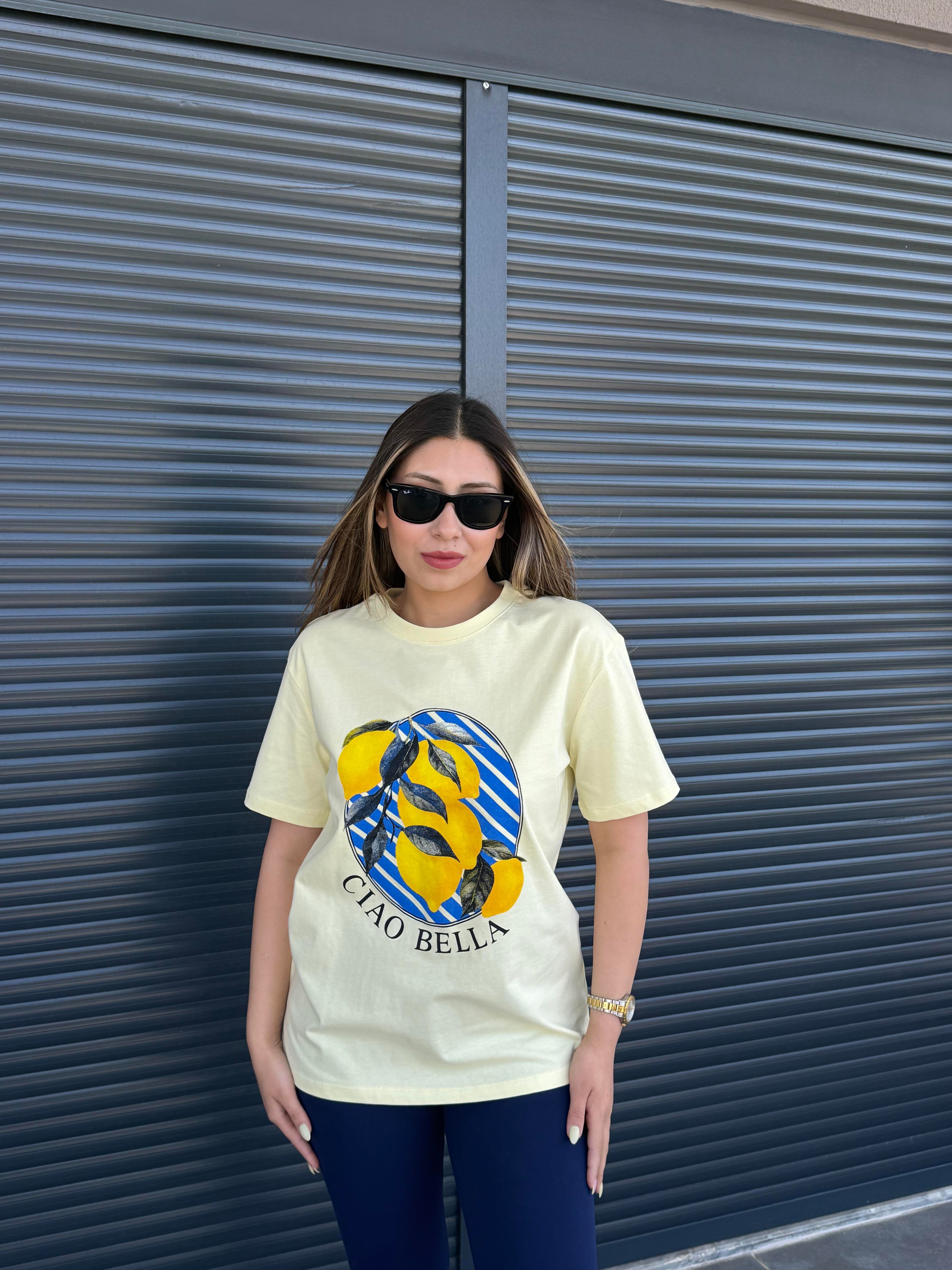 Limon Baskılı T-shirt Sarı