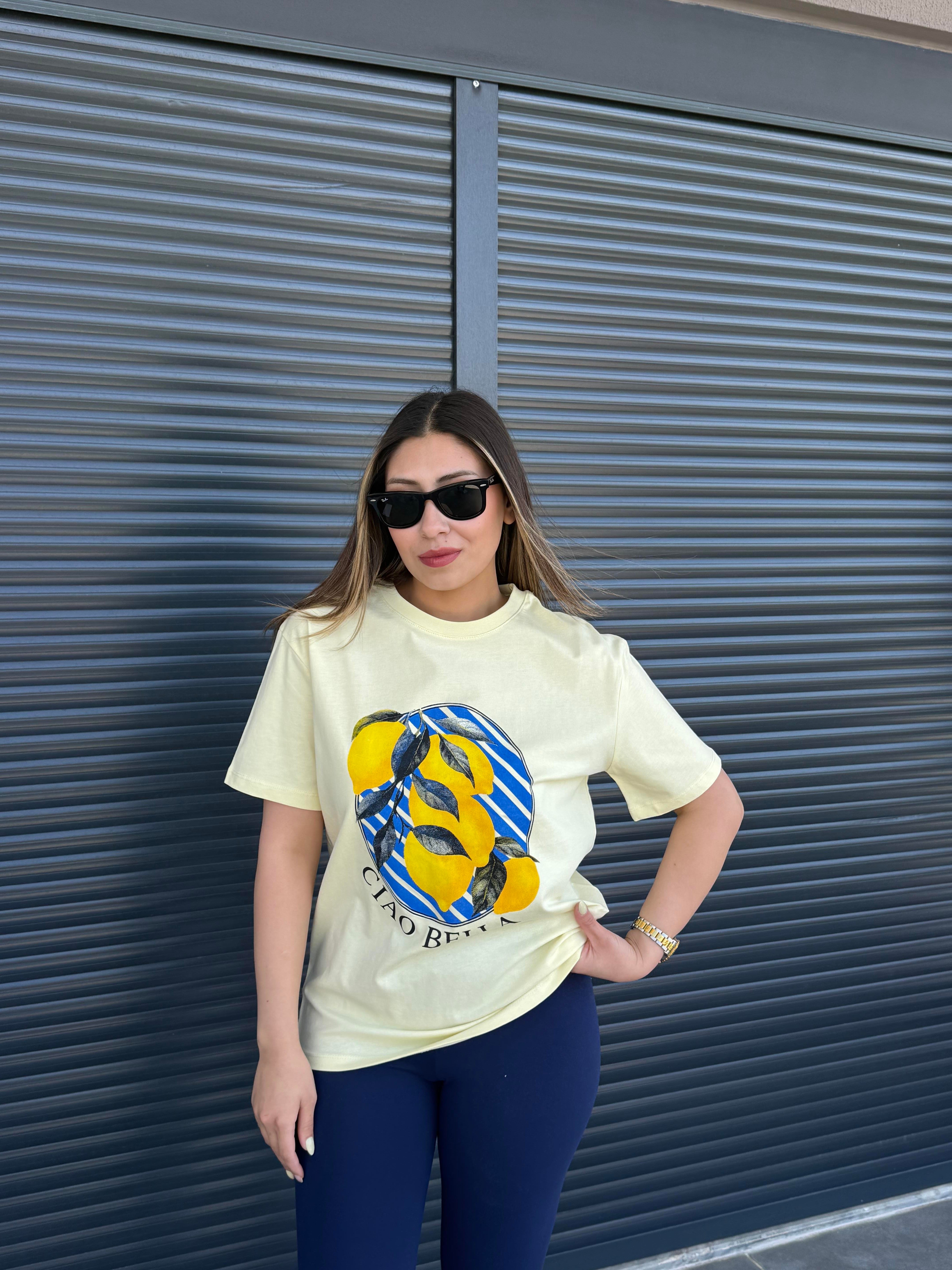 Limon Baskılı T-shirt Sarı