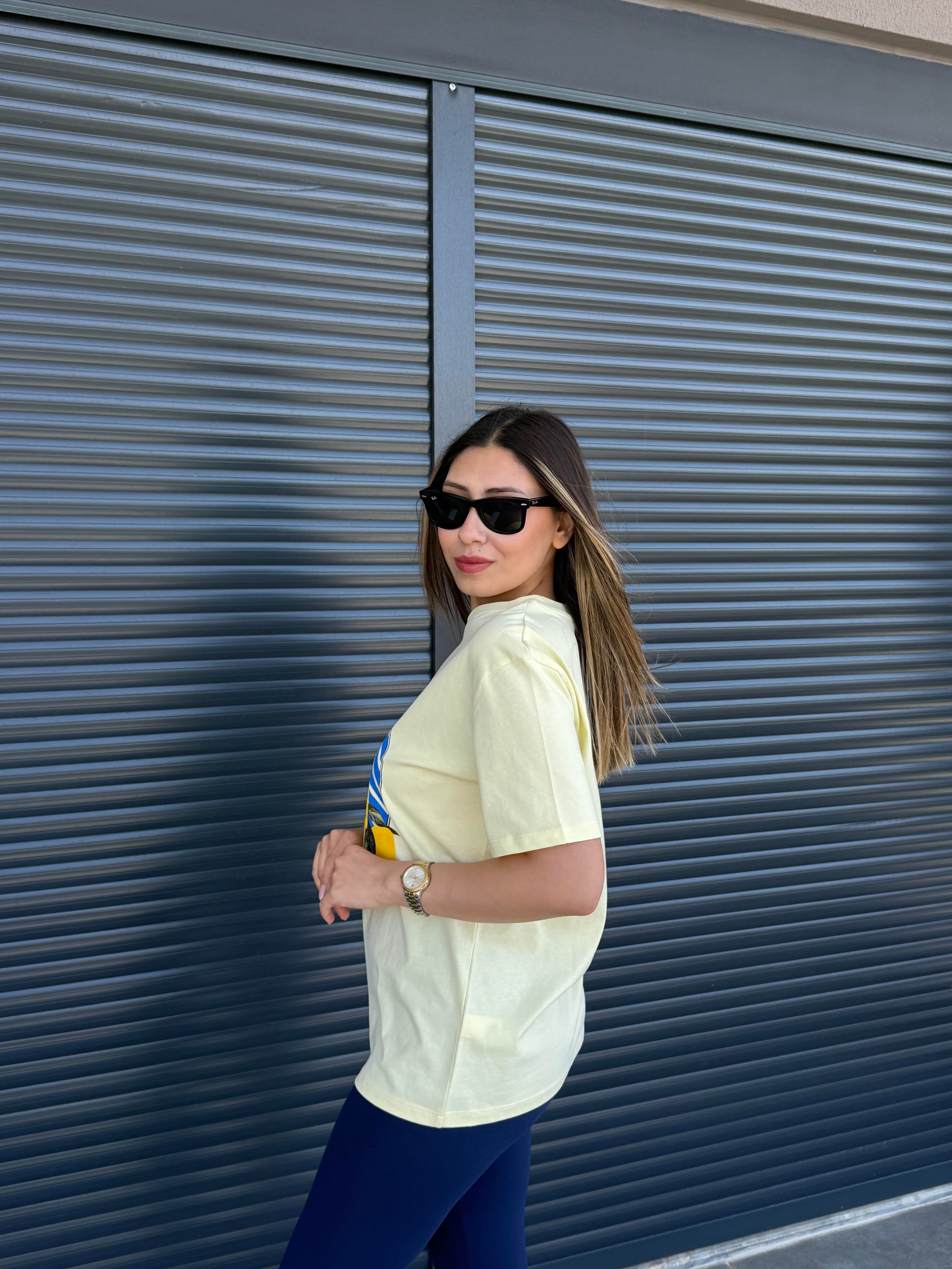 Limon Baskılı T-shirt Sarı