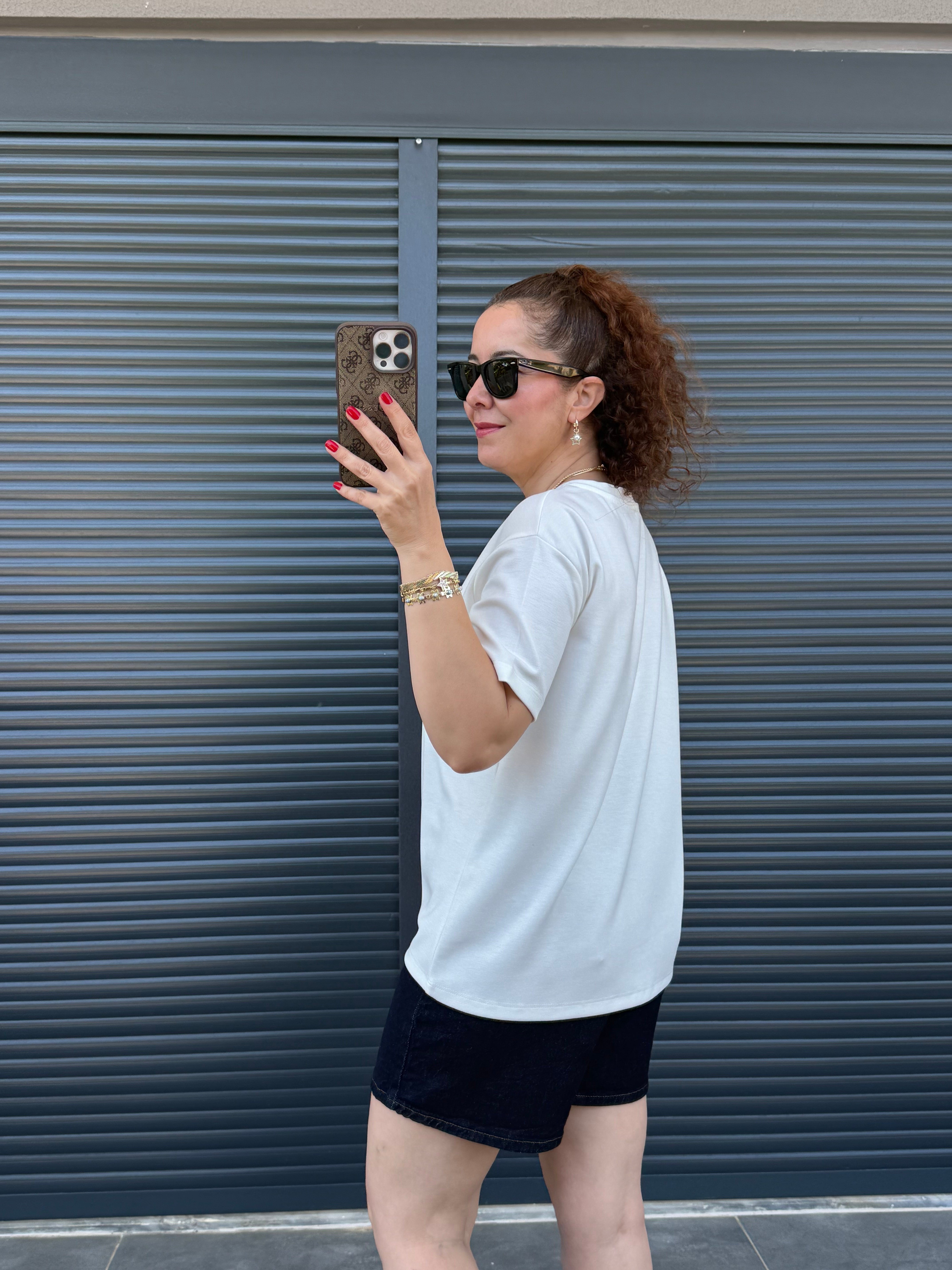 Modal Kumaş Bisiklet Yaka Basic T-Shirt Beyaz