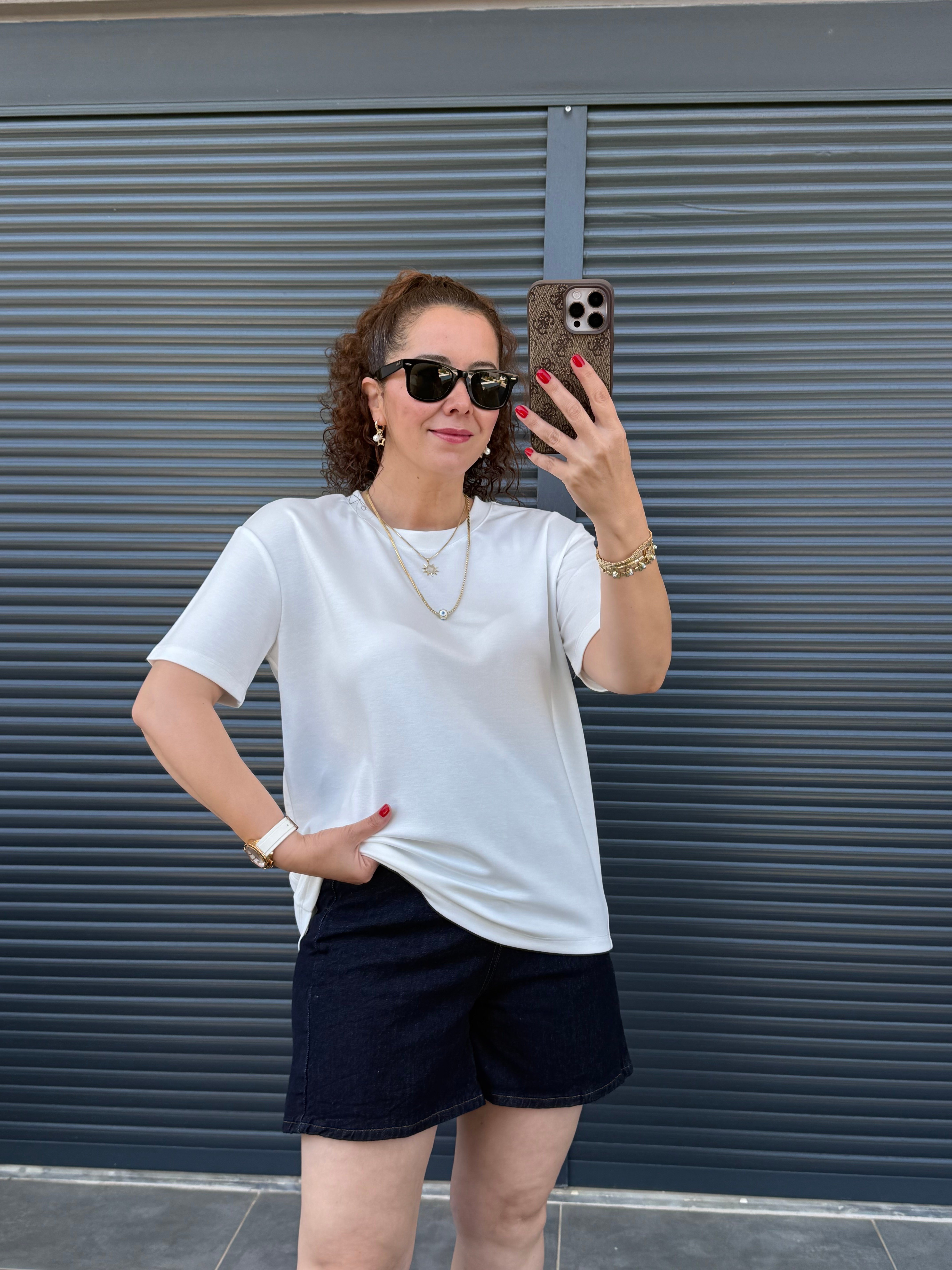 Modal Kumaş Bisiklet Yaka Basic T-Shirt Beyaz