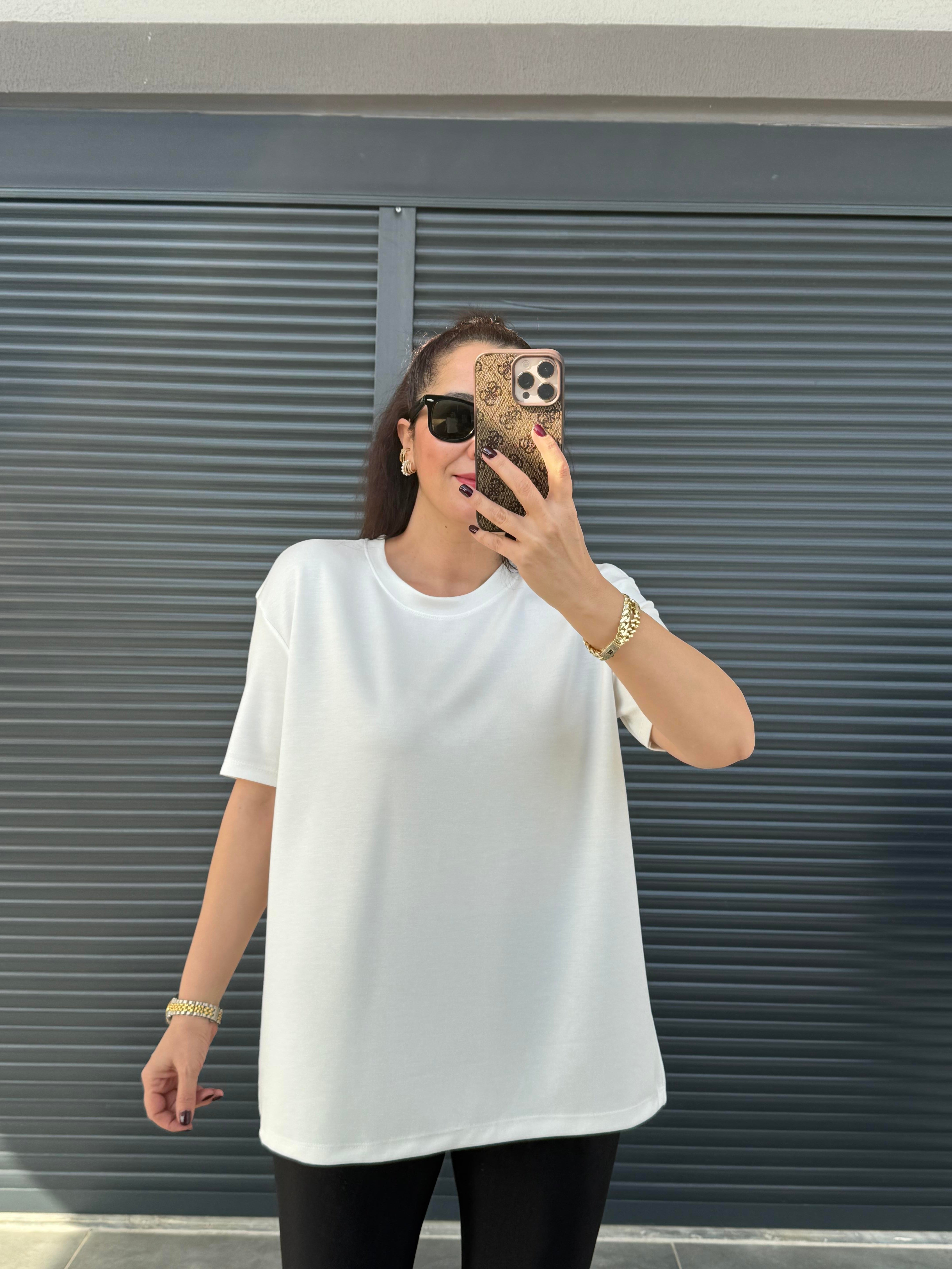 Modal Kumaş Bisiklet Yaka Basic T-Shirt Beyaz