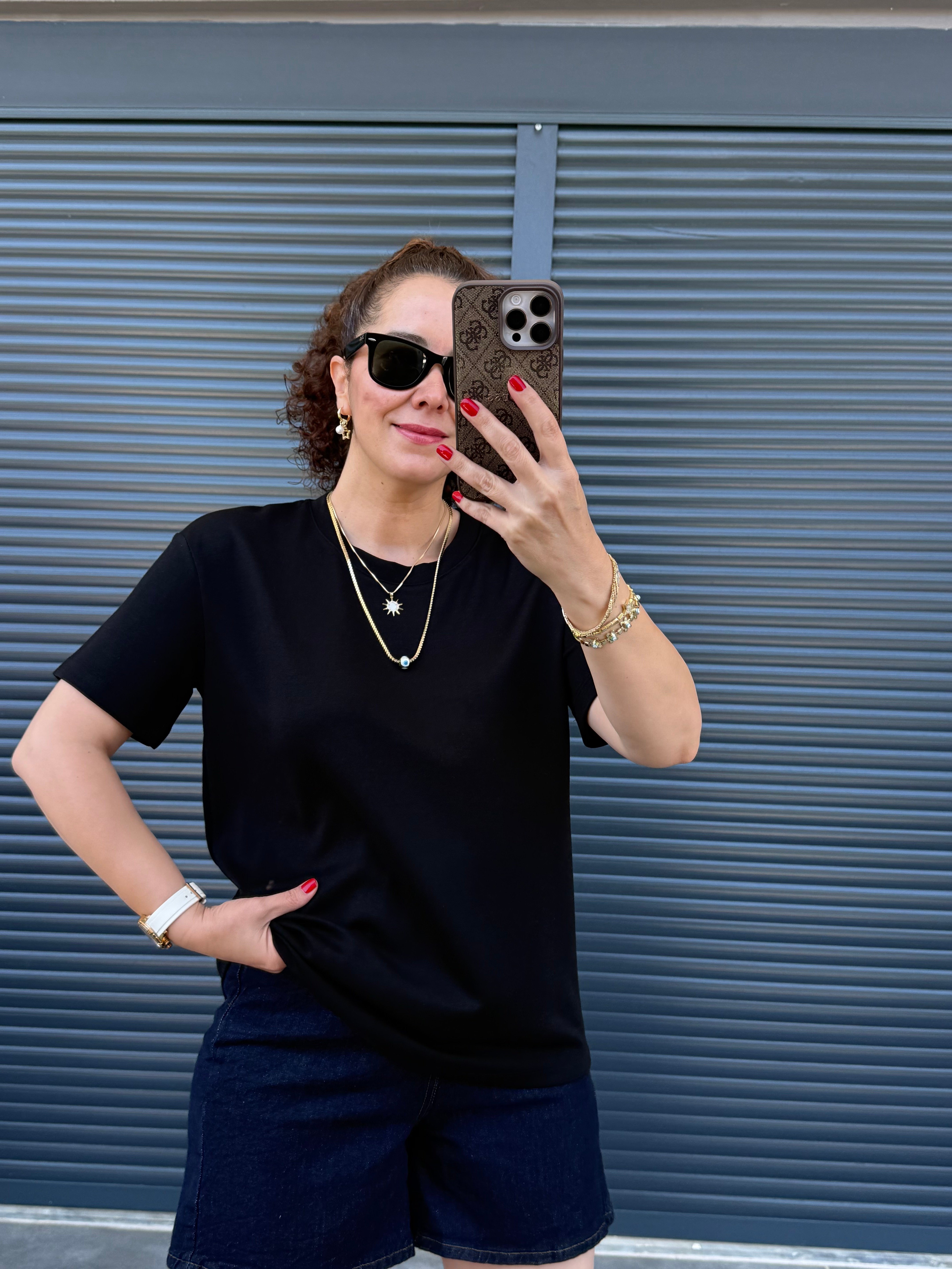 Modal Kumaş Bisiklet Yaka Basic T-Shirt Siyah