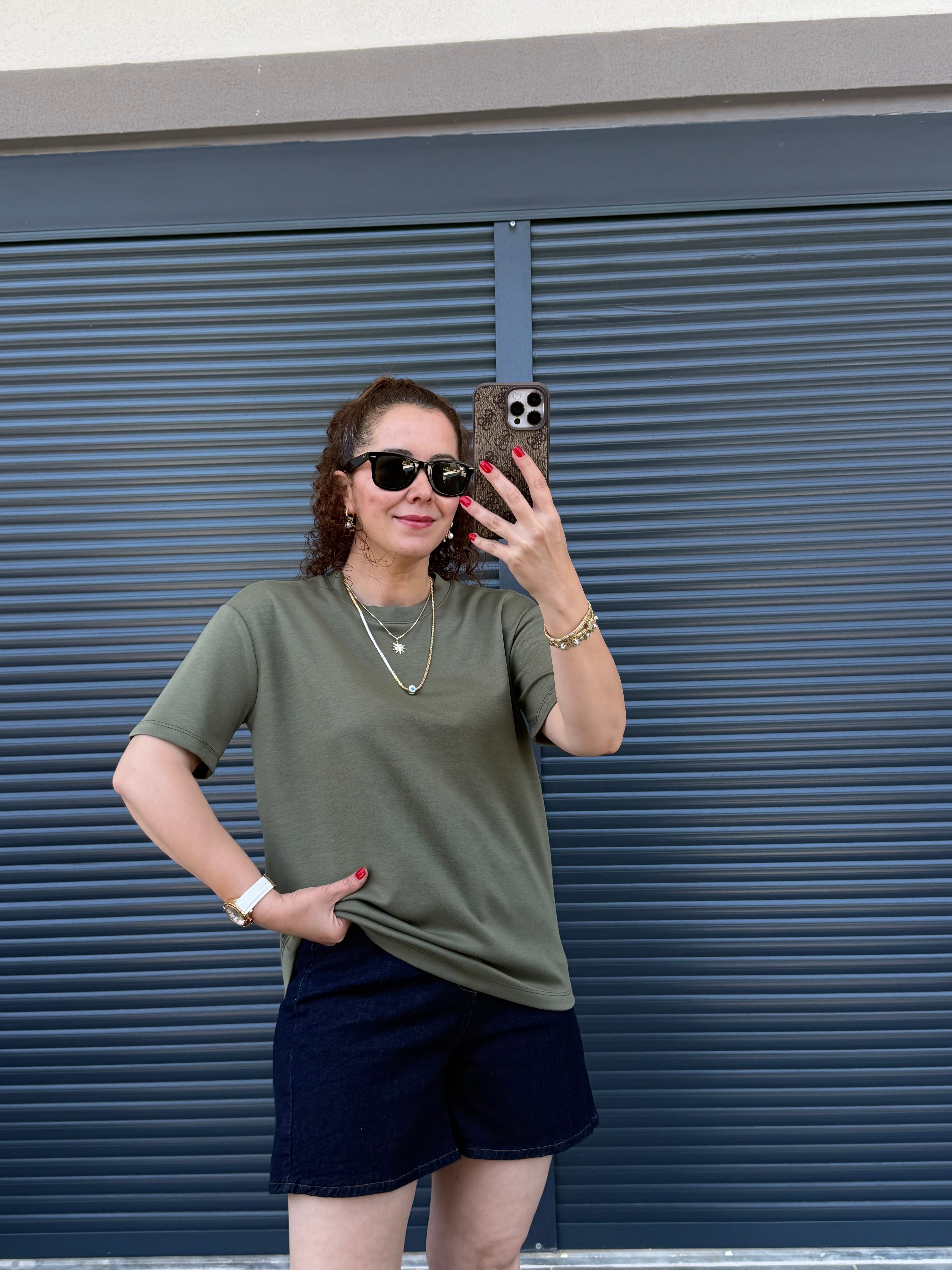 Modal Kumaş Bisiklet Yaka Basic T-Shirt Haki