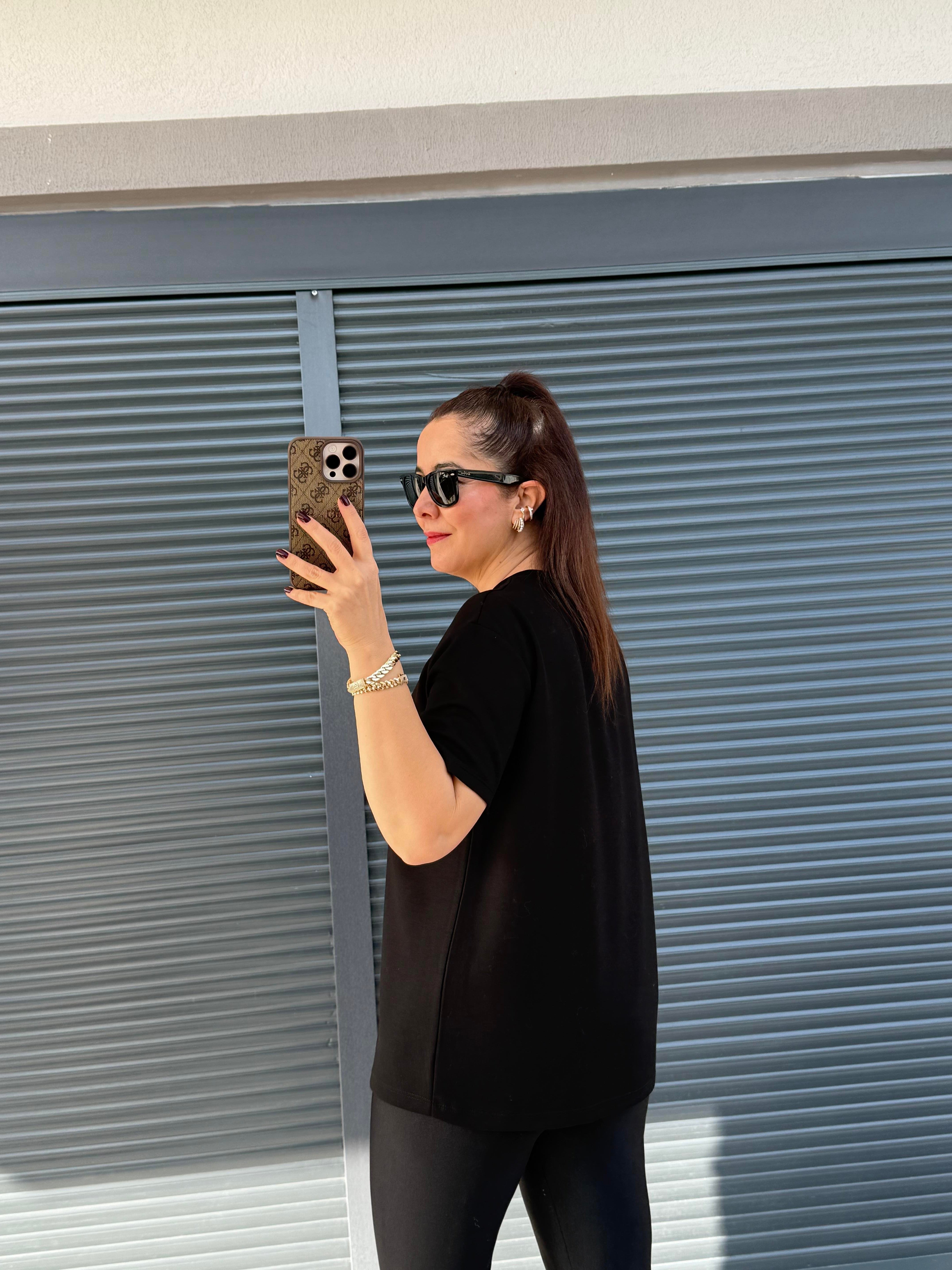 Modal Kumaş Bisiklet Yaka Basic T-Shirt Siyah