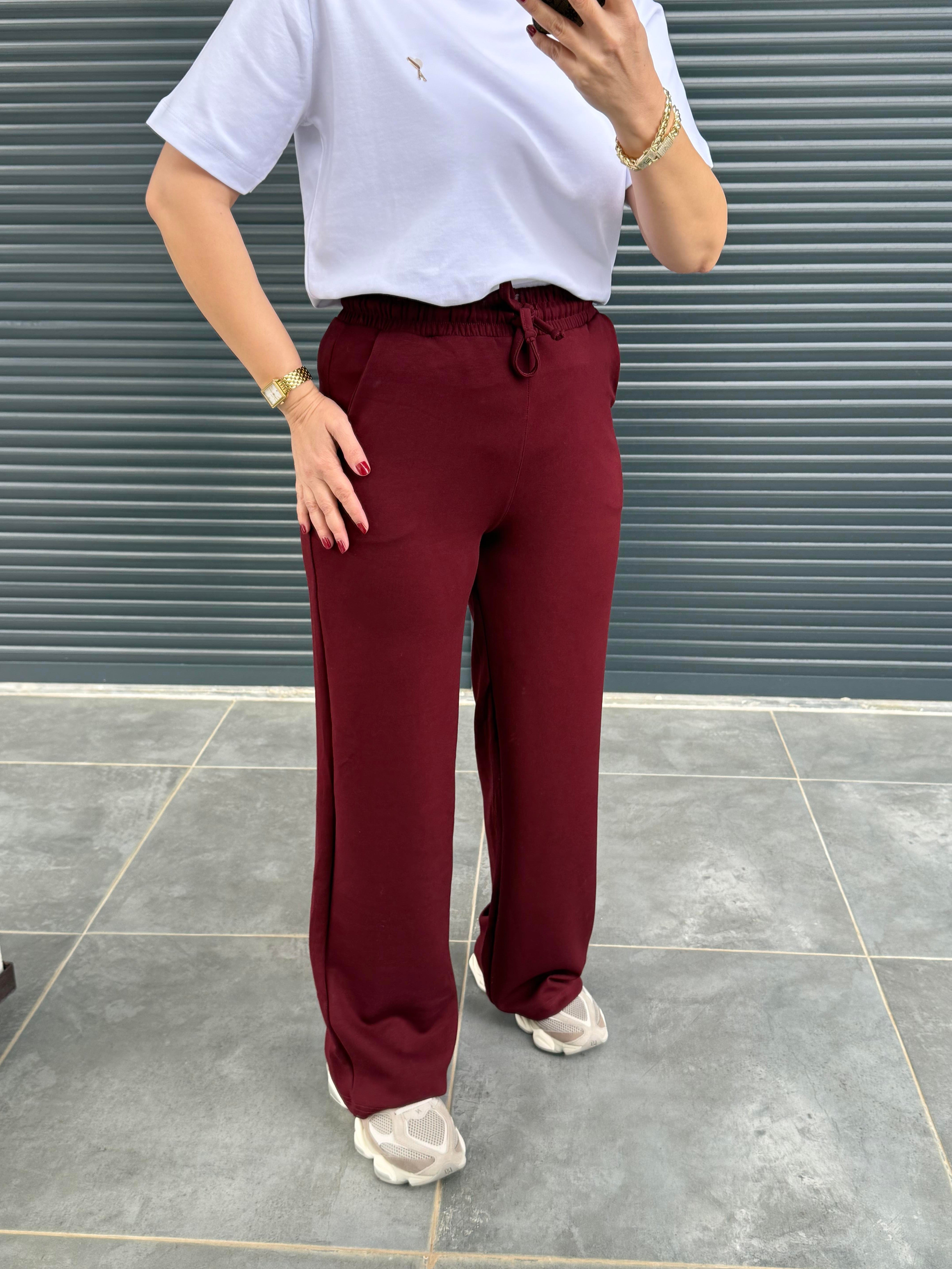 Modal Kumaş Boru Paça Eşofman Altı Bordo