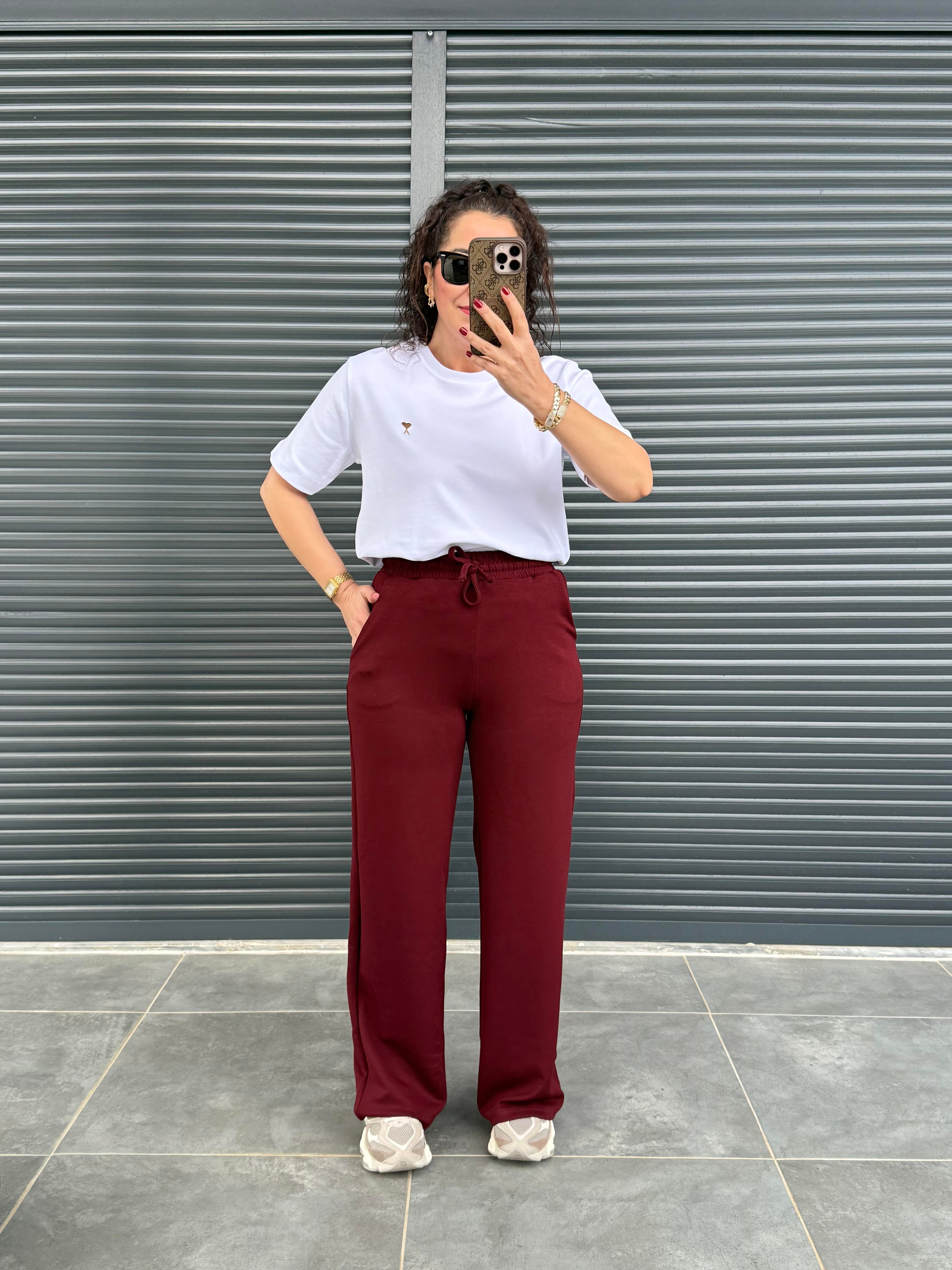Modal Kumaş Boru Paça Eşofman Altı Bordo