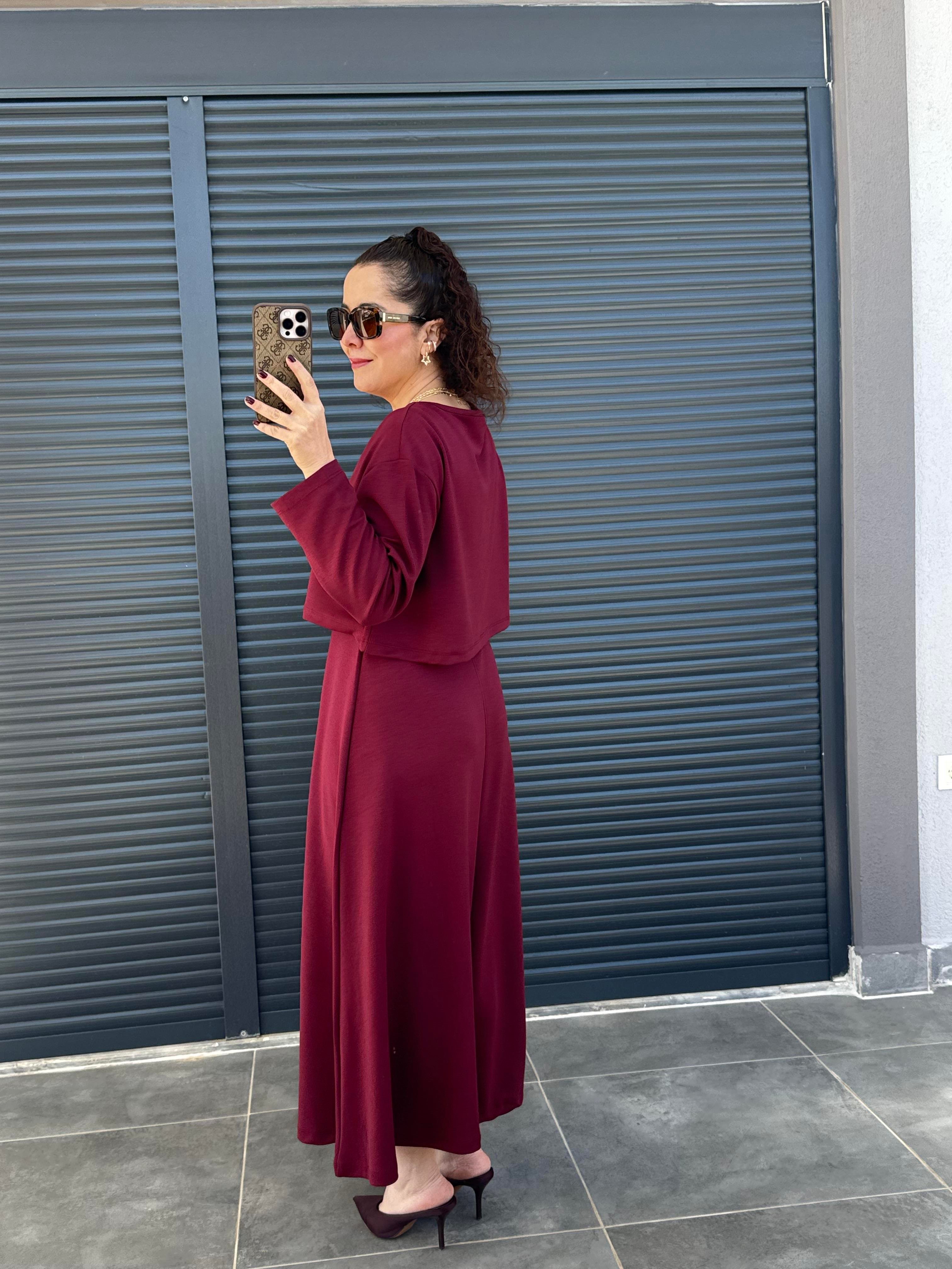 Modal Kumaş Elbise Bluz Takım Bordo