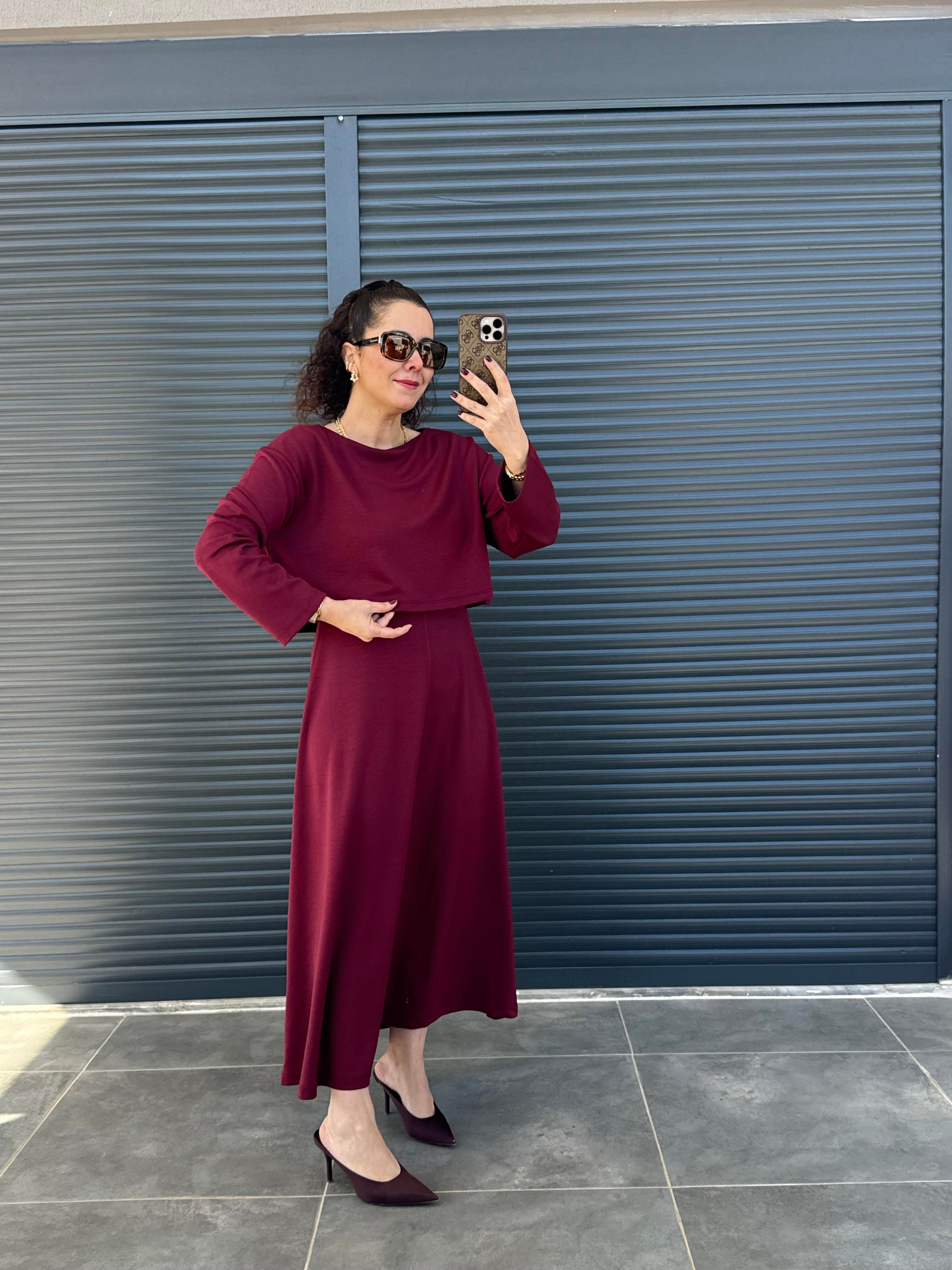 Modal Kumaş Elbise Bluz Takım Bordo