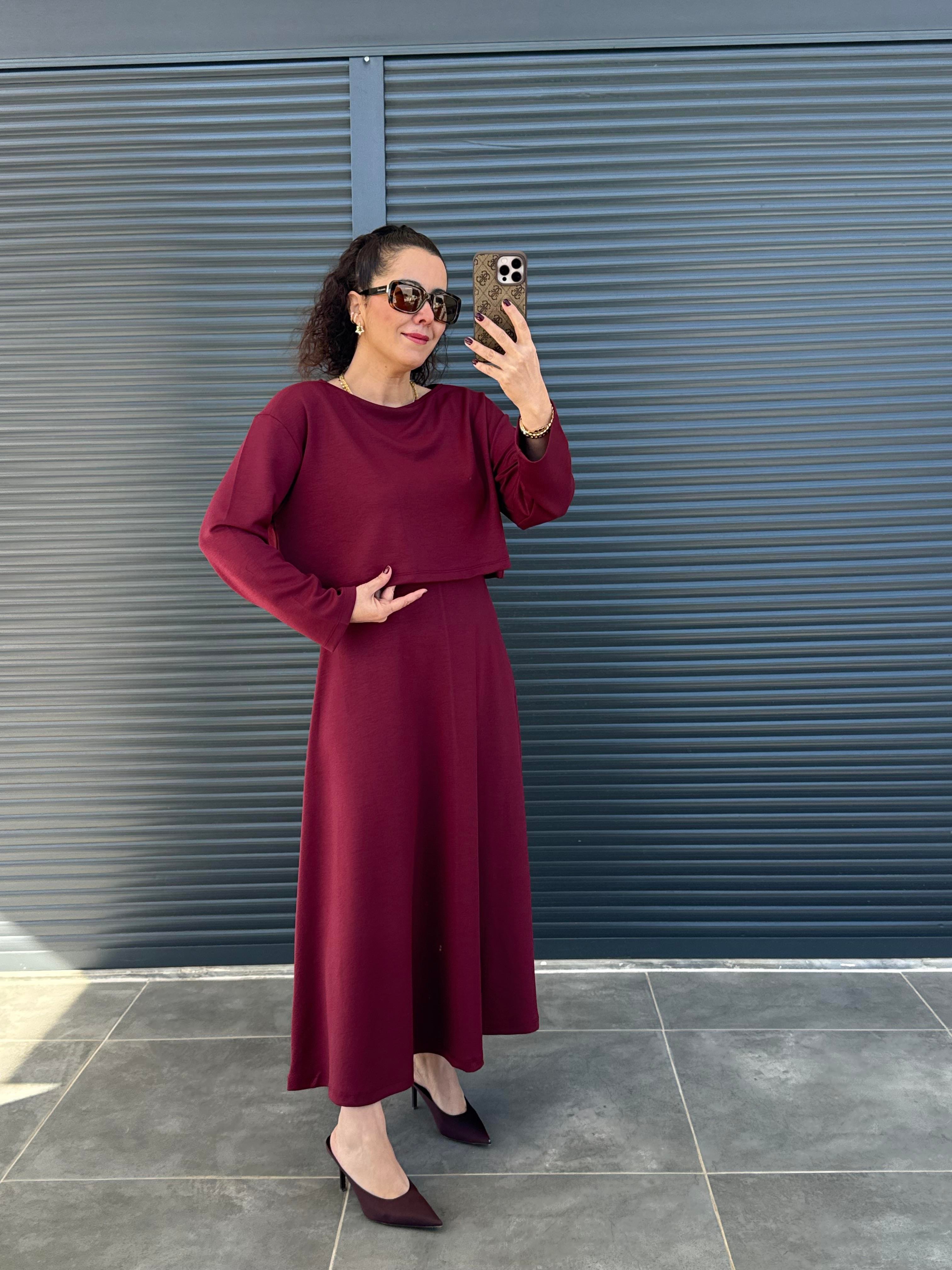 Modal Kumaş Elbise Bluz Takım Bordo
