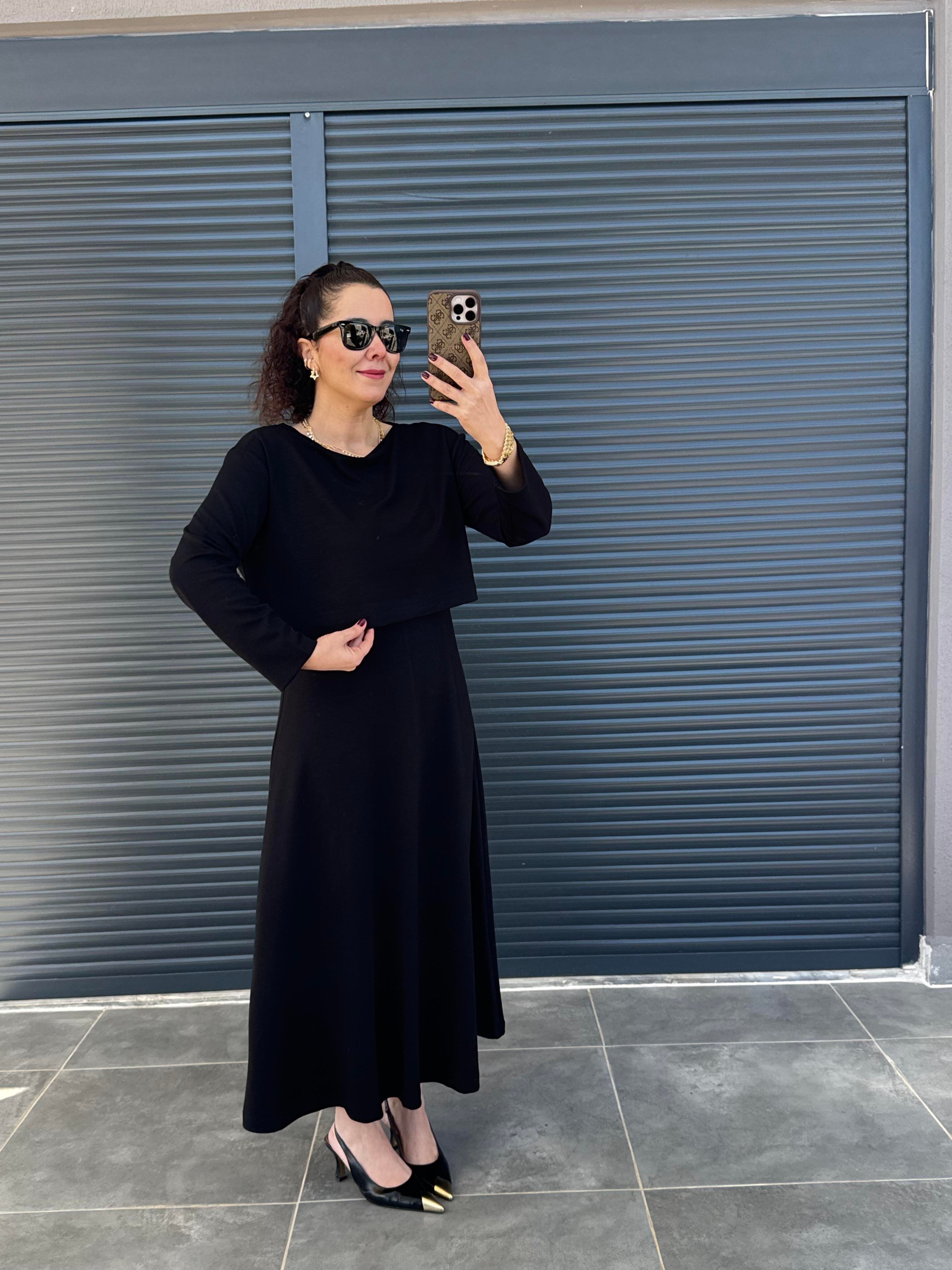 Modal Kumaş Elbise Bluz Takım Siyah
