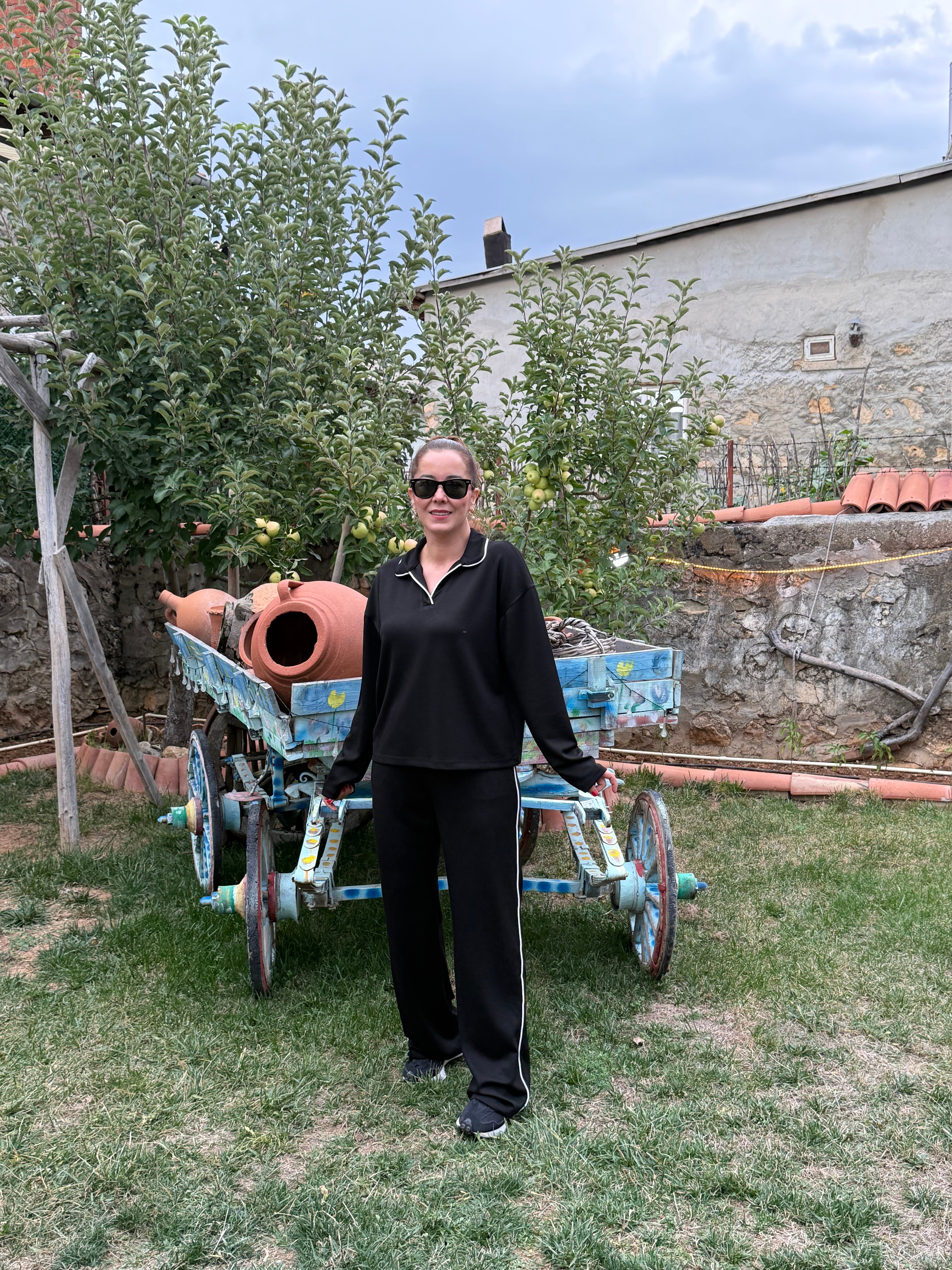 Modal Kumaş Polo Yaka Şeritli Takım Siyah