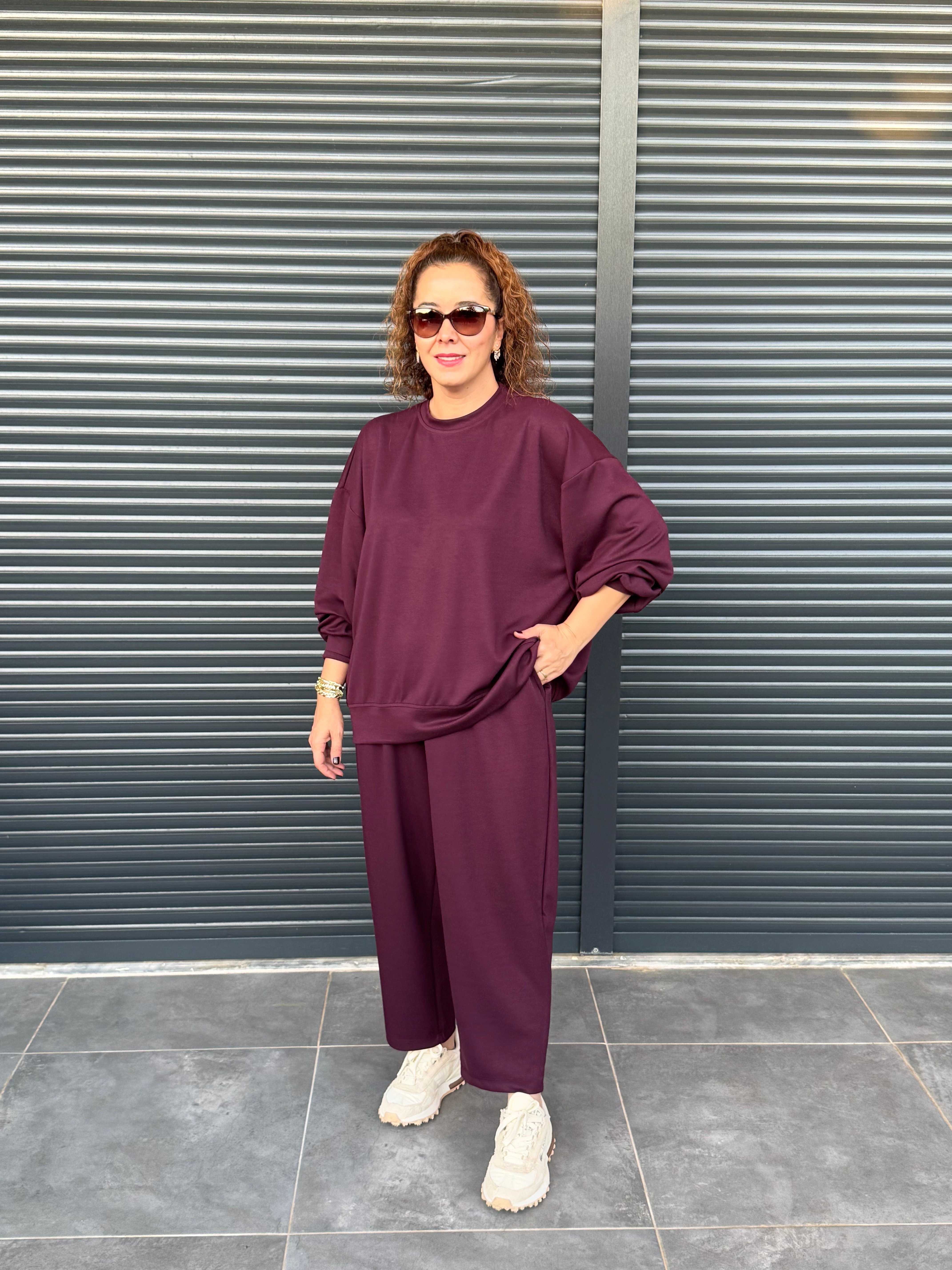 Modal Kumaş Şalvar Pantolonlu Takım Mürdüm