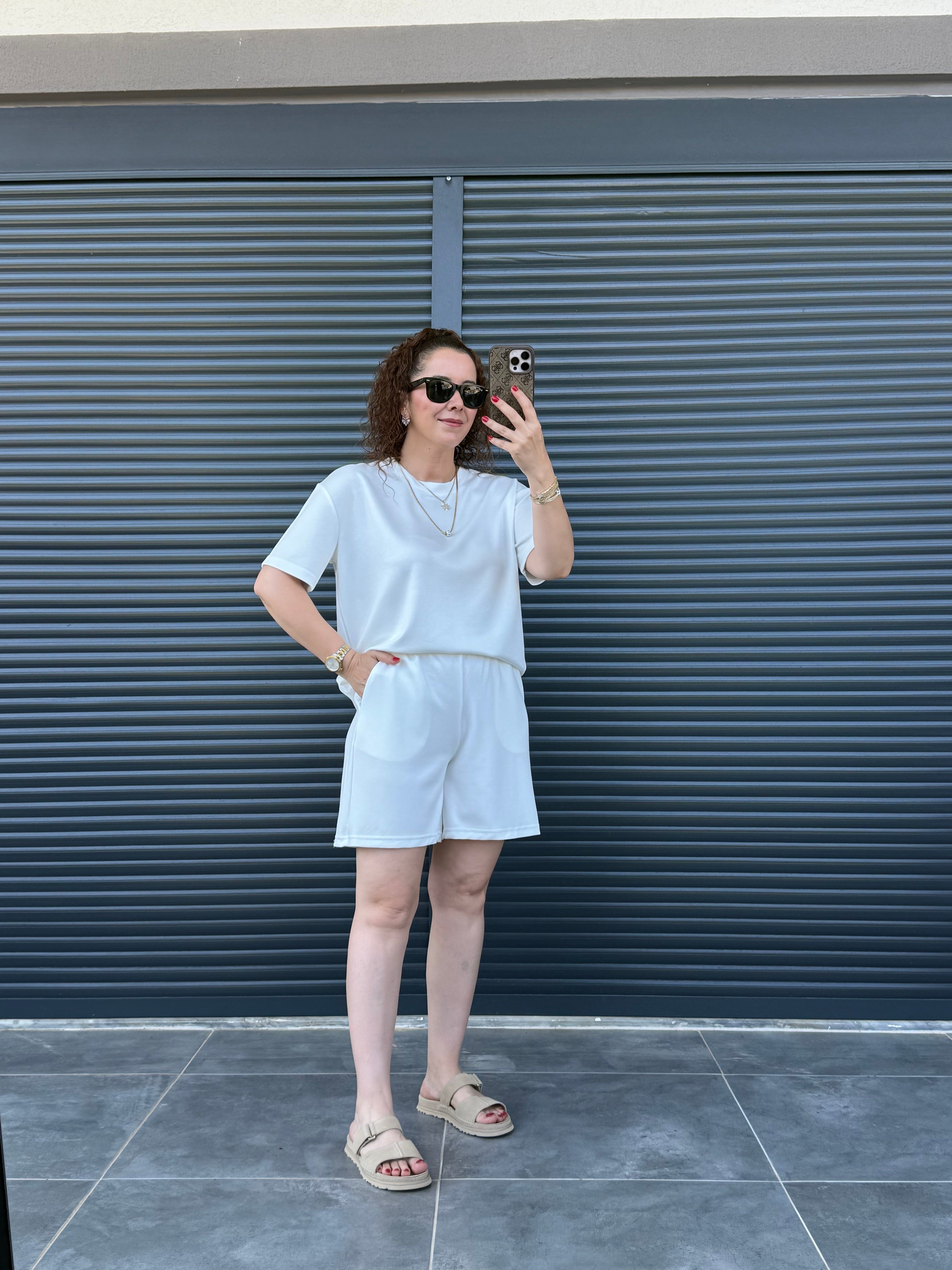 Modal Kumaş Şort T-shirt Takım Beyaz 