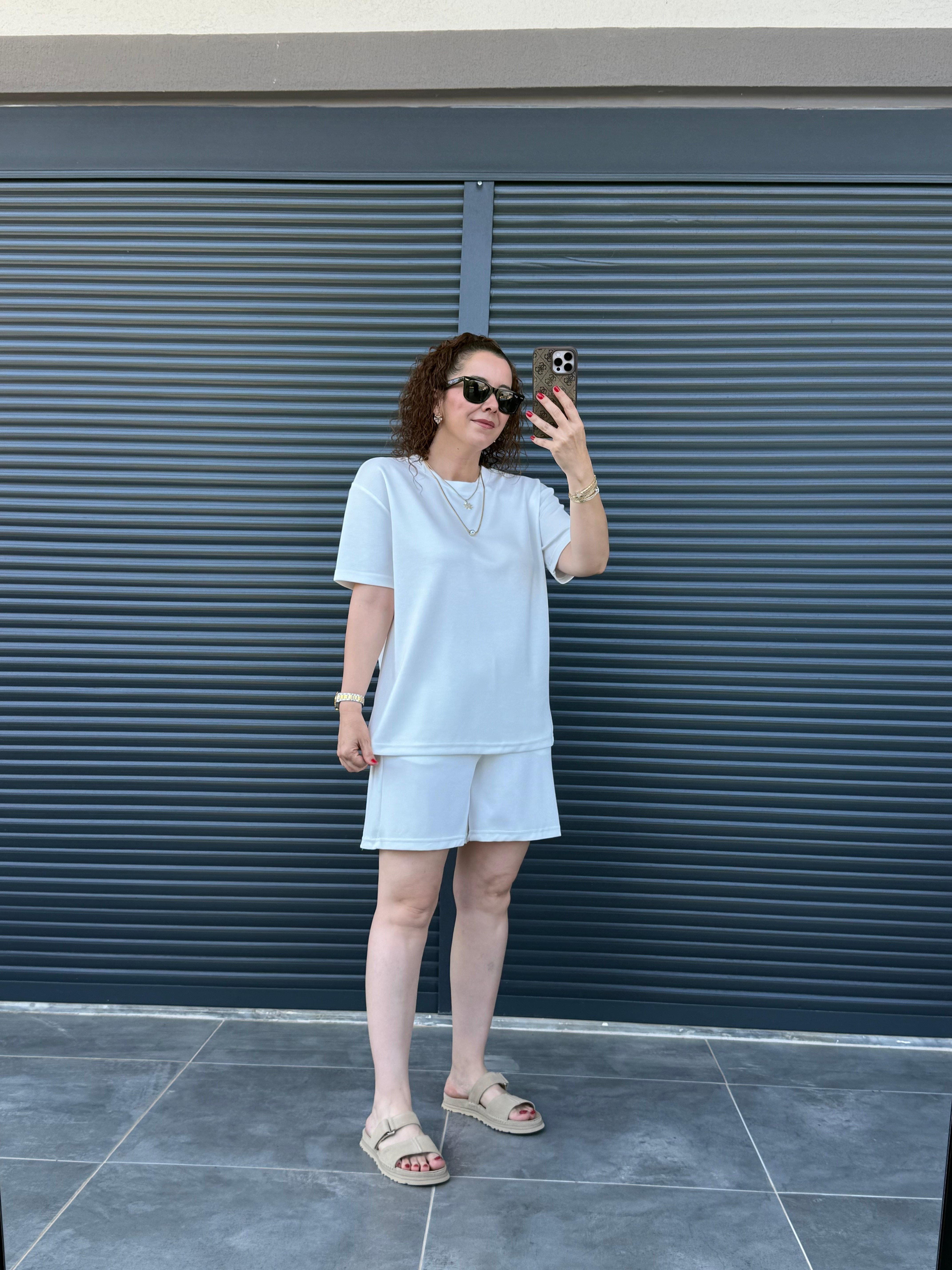 Modal Kumaş Şort T-shirt Takım Beyaz 