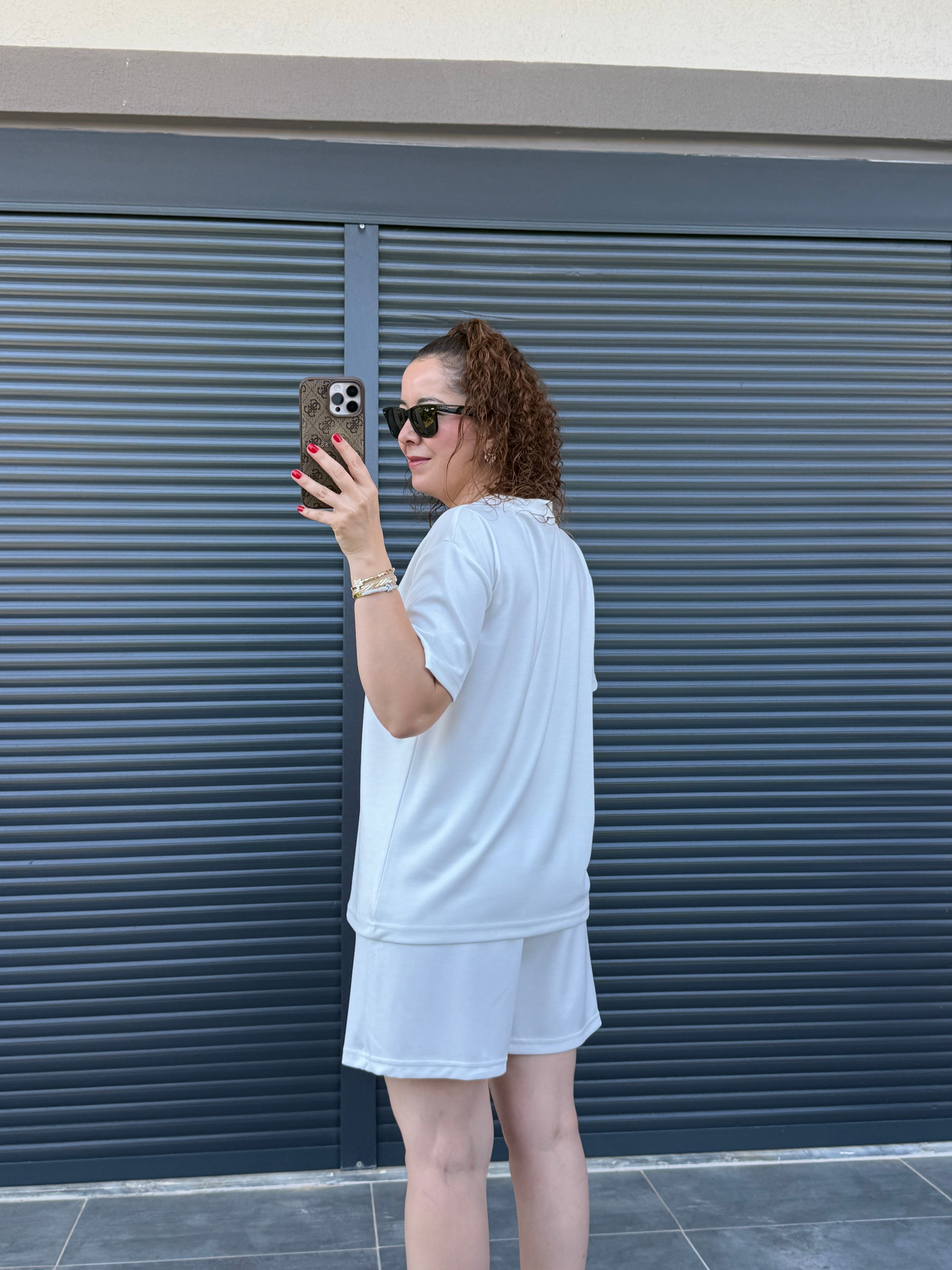 Modal Kumaş Şort T-shirt Takım Beyaz 