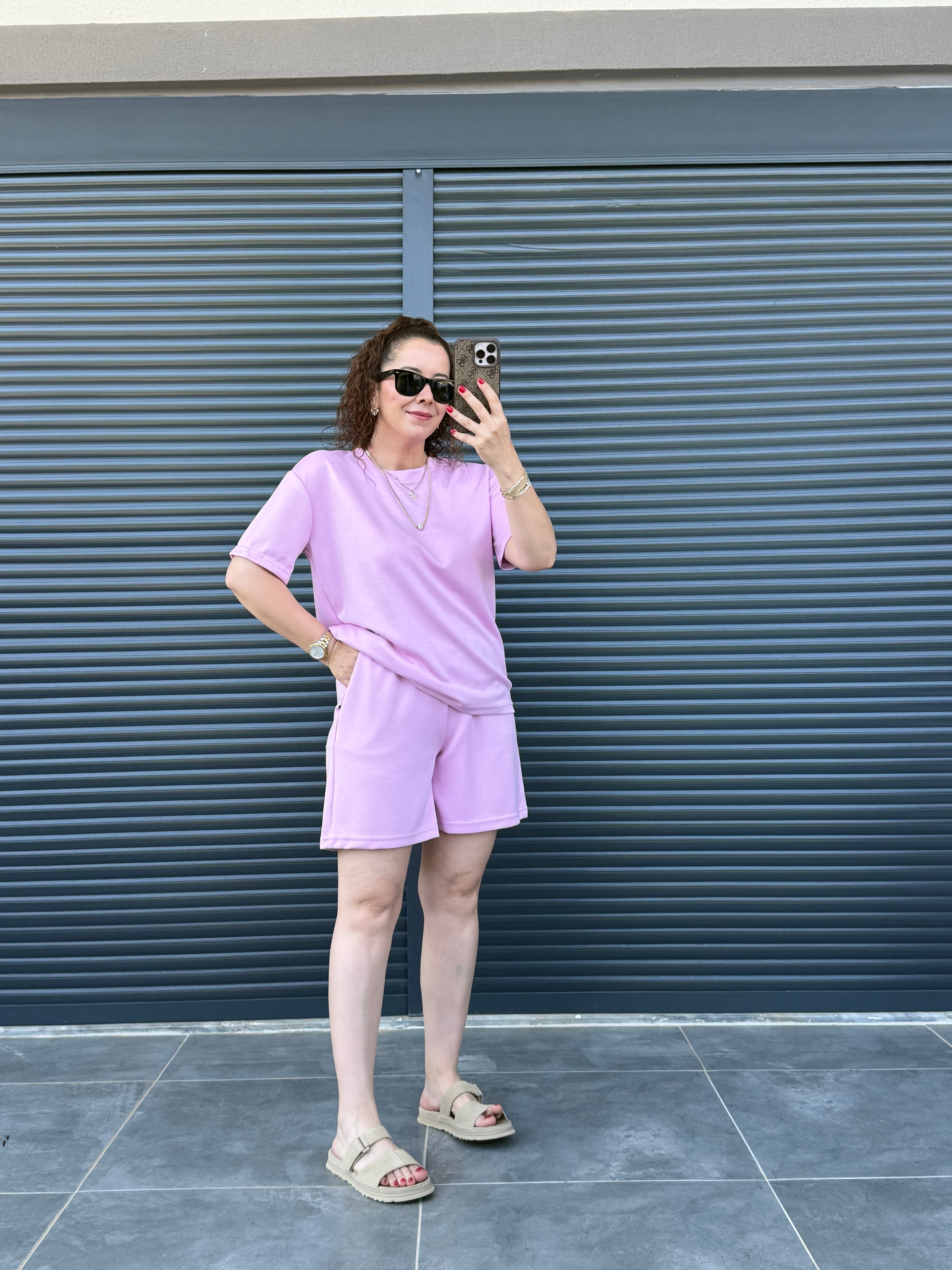 Modal Kumaş Şort T-shirt Takım Pembe