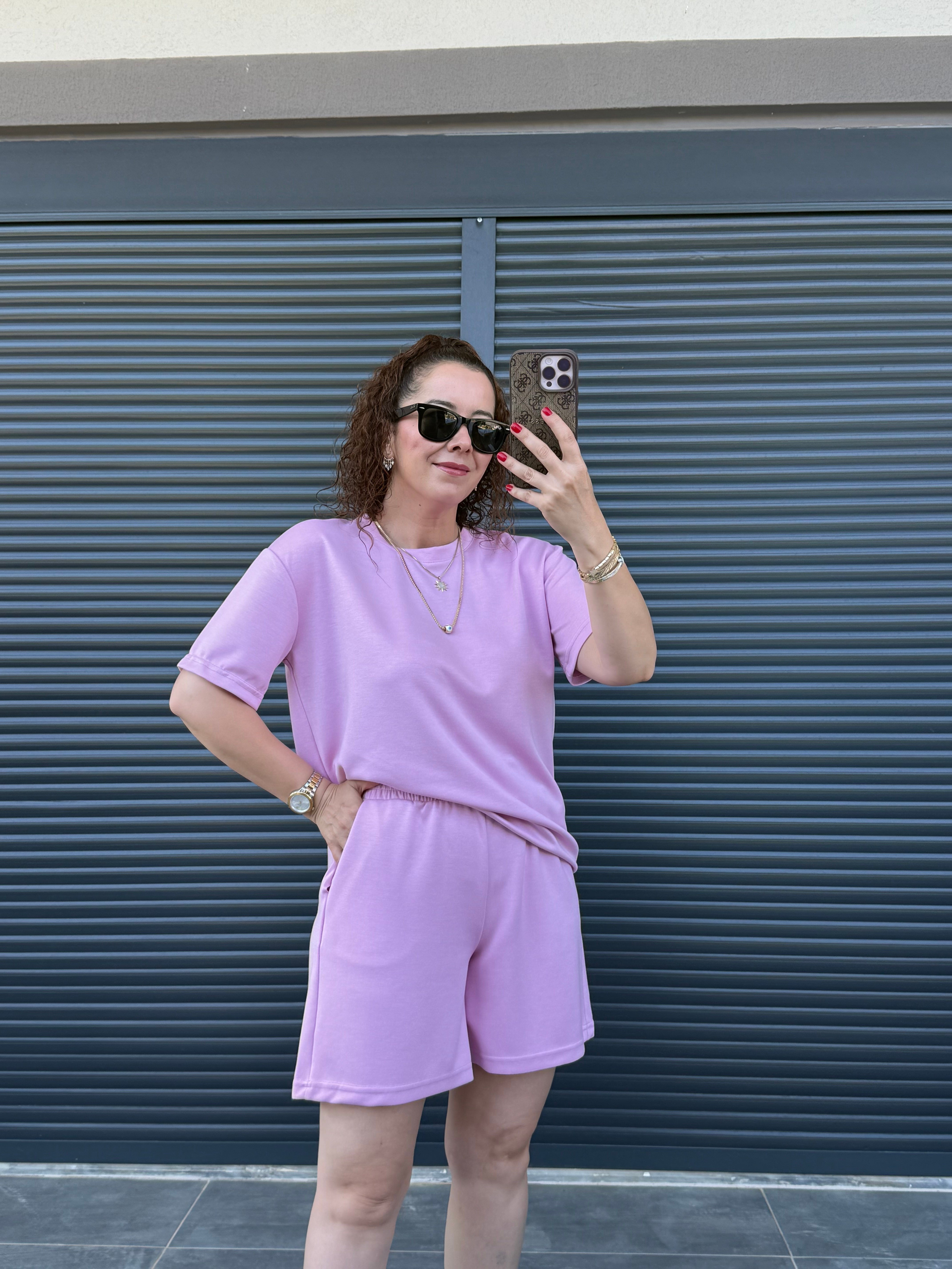 Modal Kumaş Şort T-shirt Takım Pembe