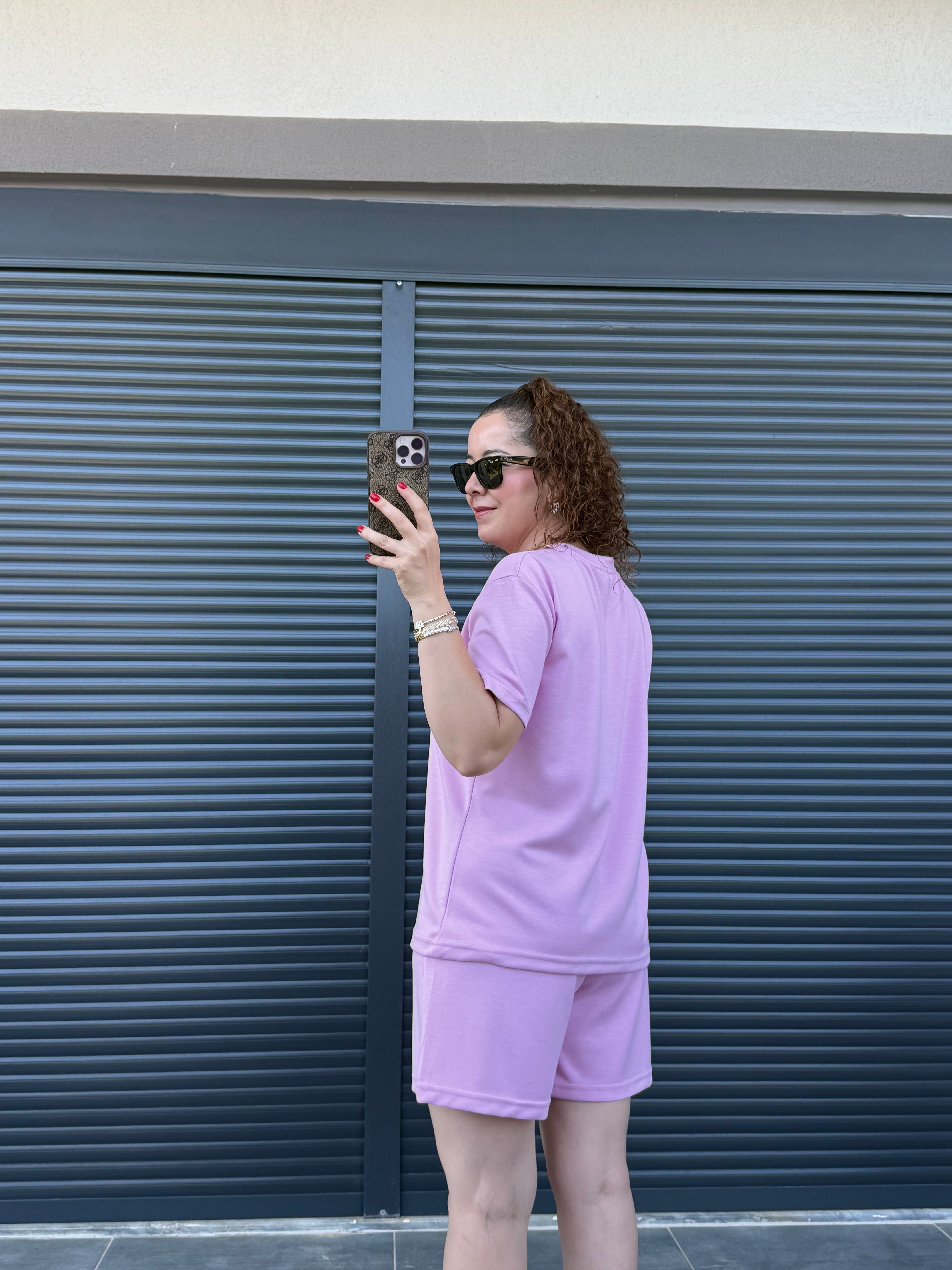 Modal Kumaş Şort T-shirt Takım Pembe