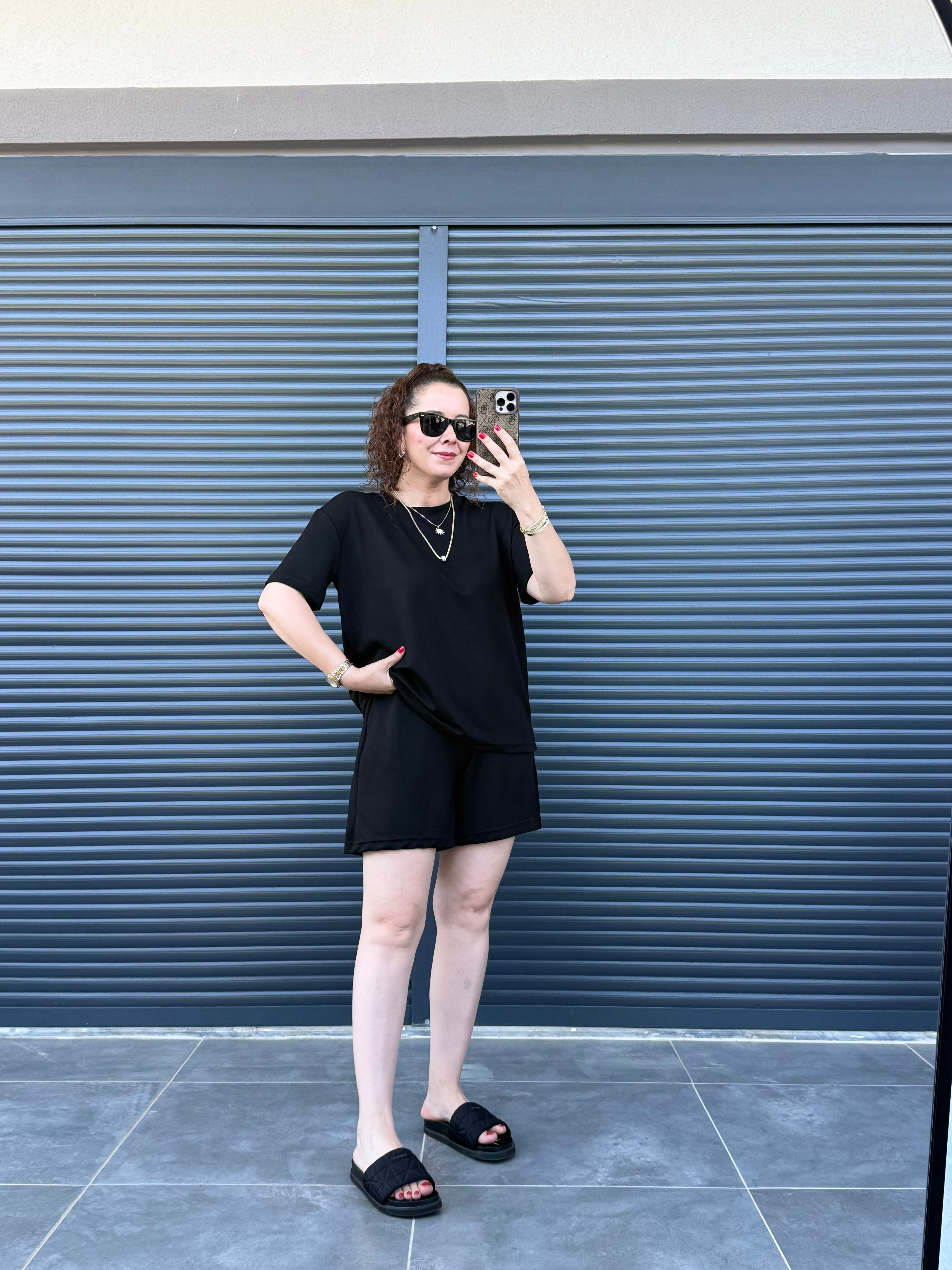 Modal Kumaş Şort T-shirt Takım  Siyah