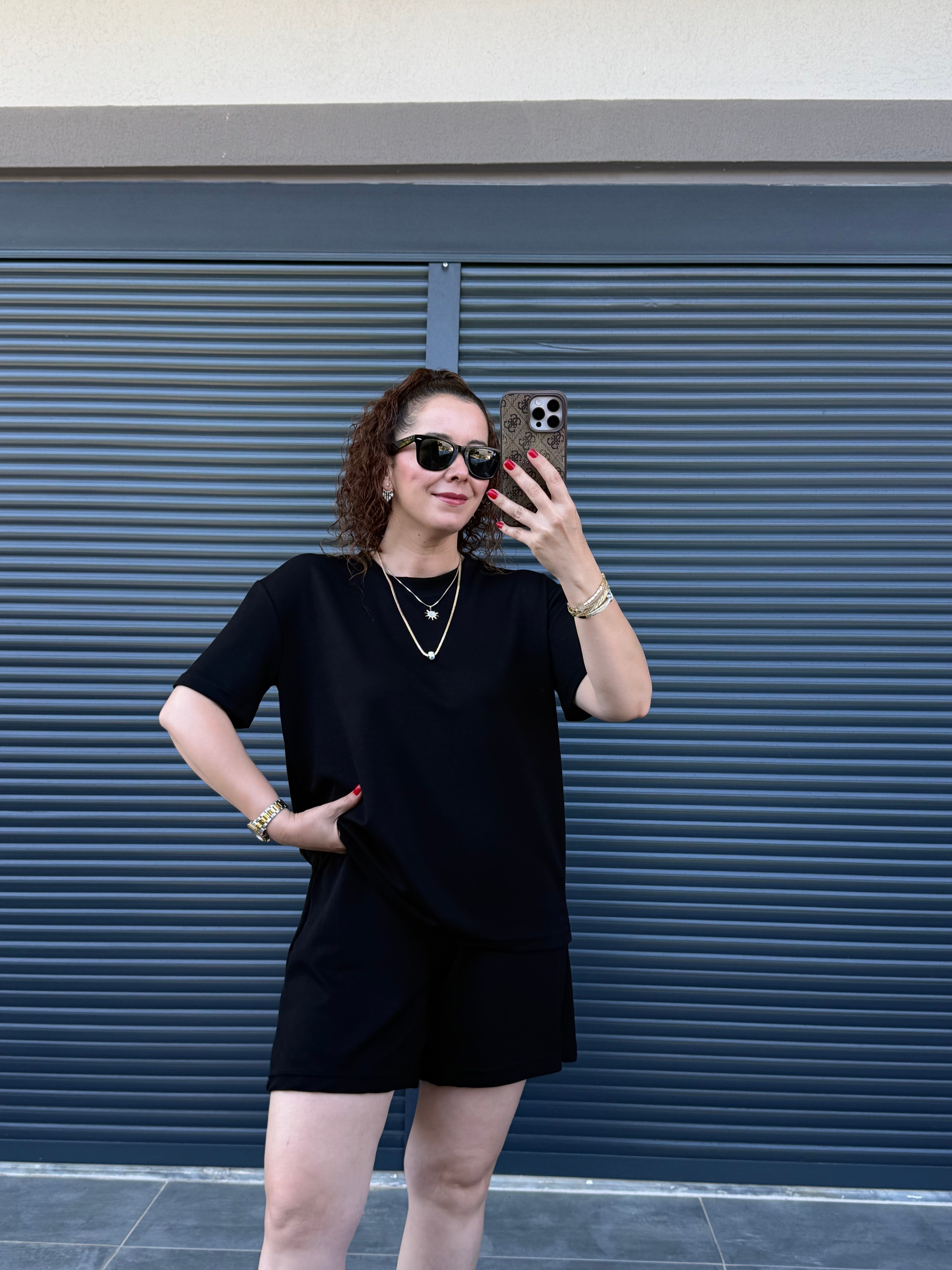 Modal Kumaş Şort T-shirt Takım  Siyah