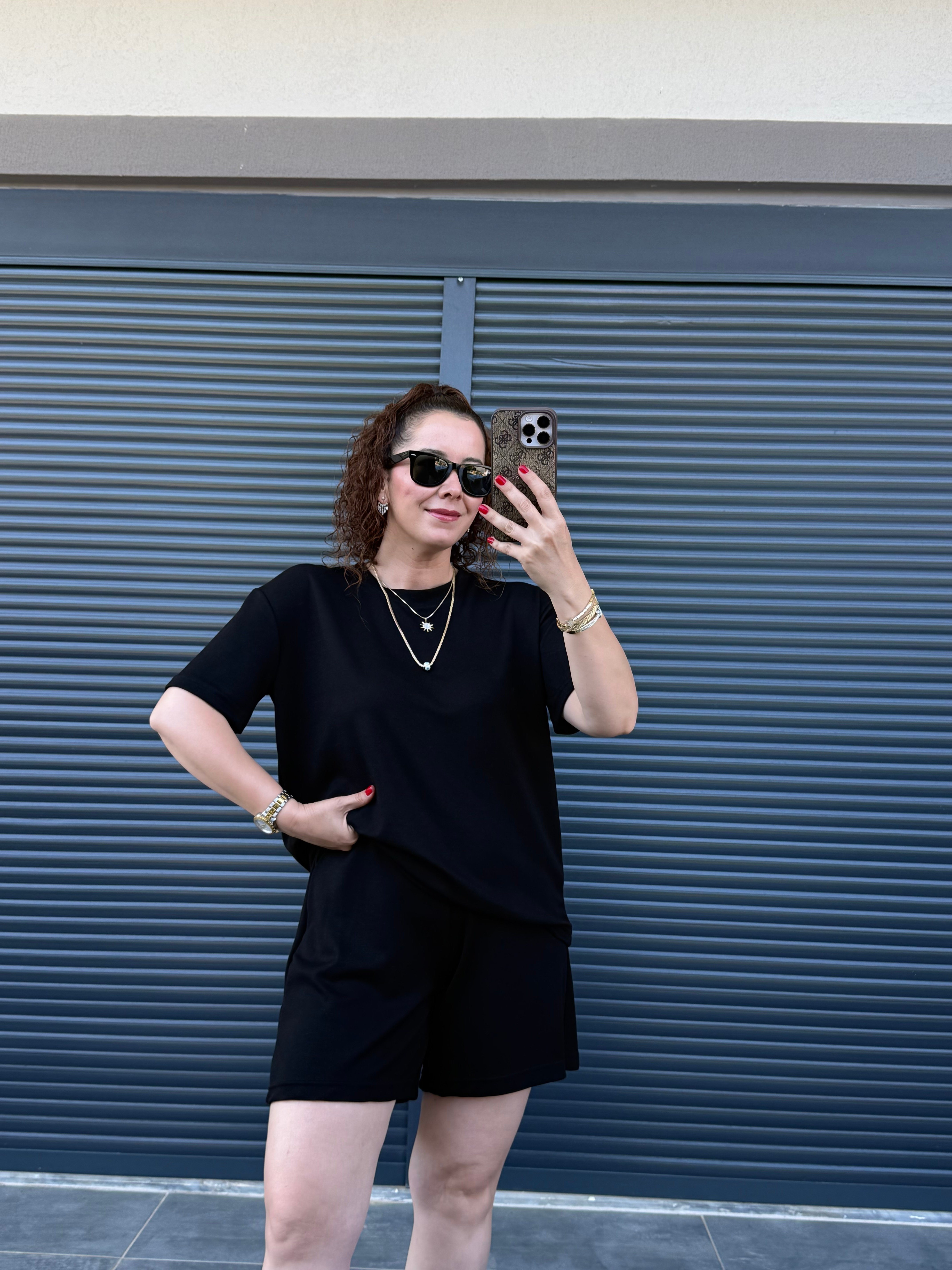 Modal Kumaş Şort T-shirt Takım  Siyah