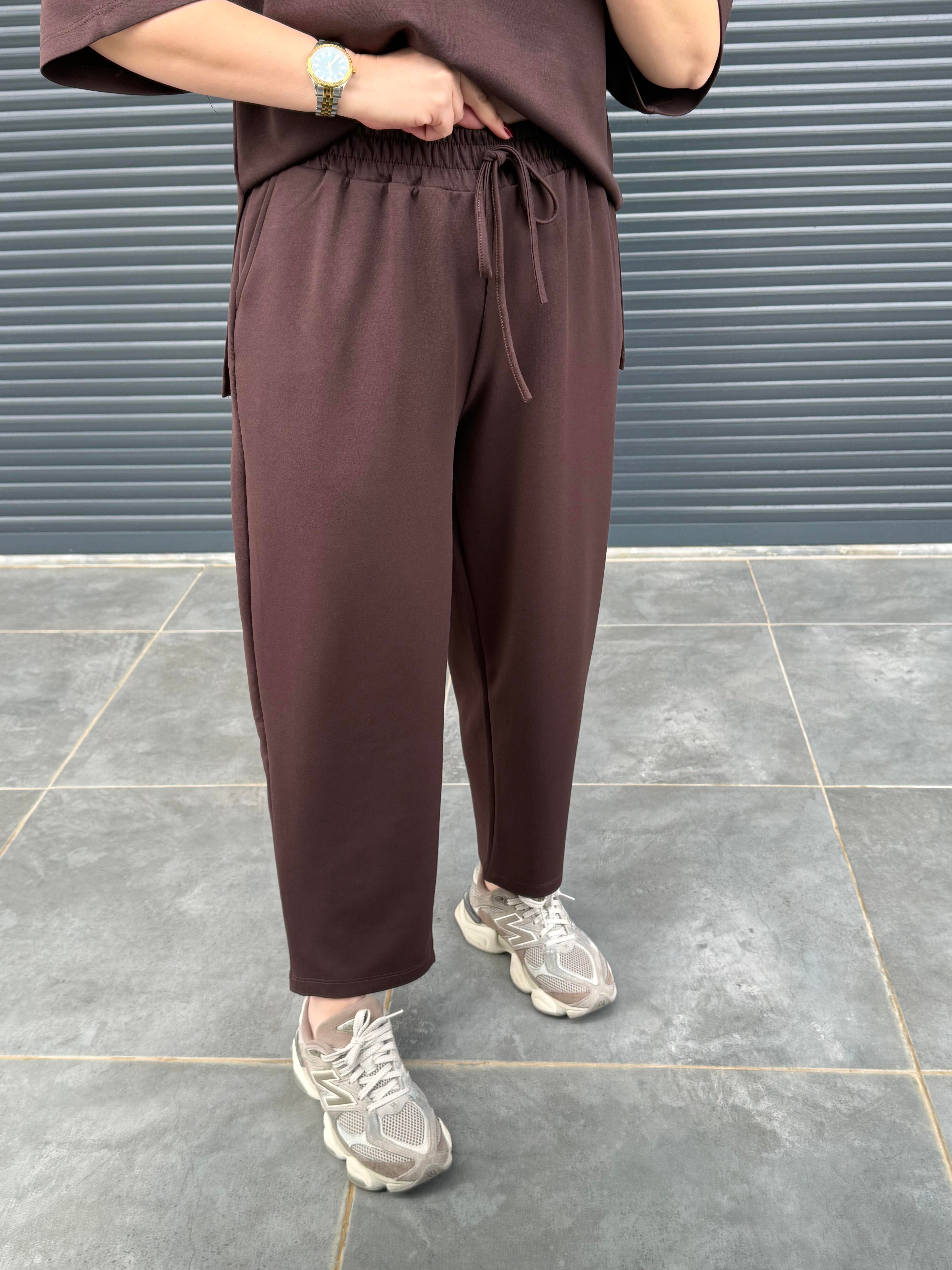 Modal Kumaş T-shirt Pantolon Takım Acı Kahve