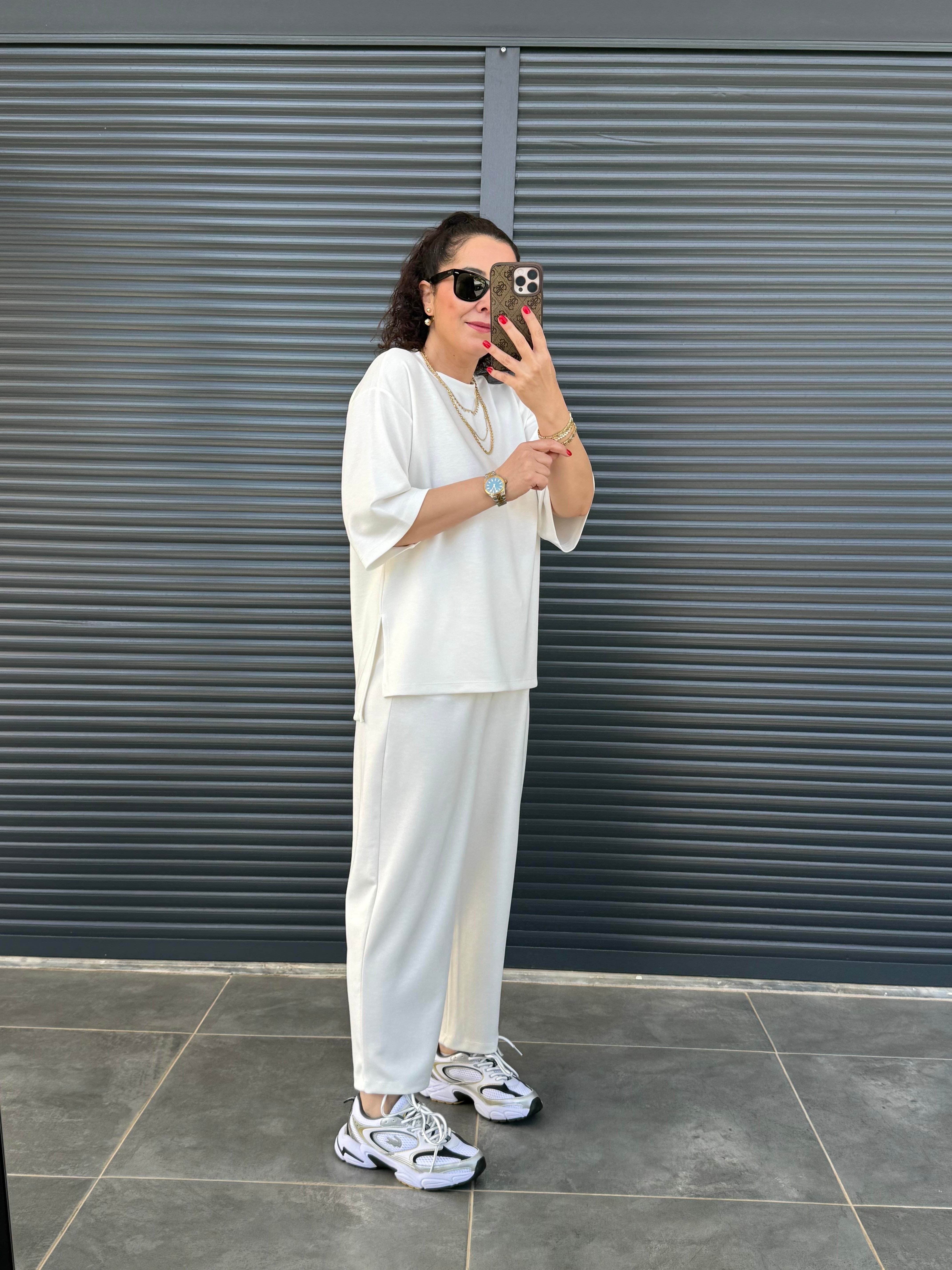 Modal Kumaş T-shirt Pantolon Takım  Ekru