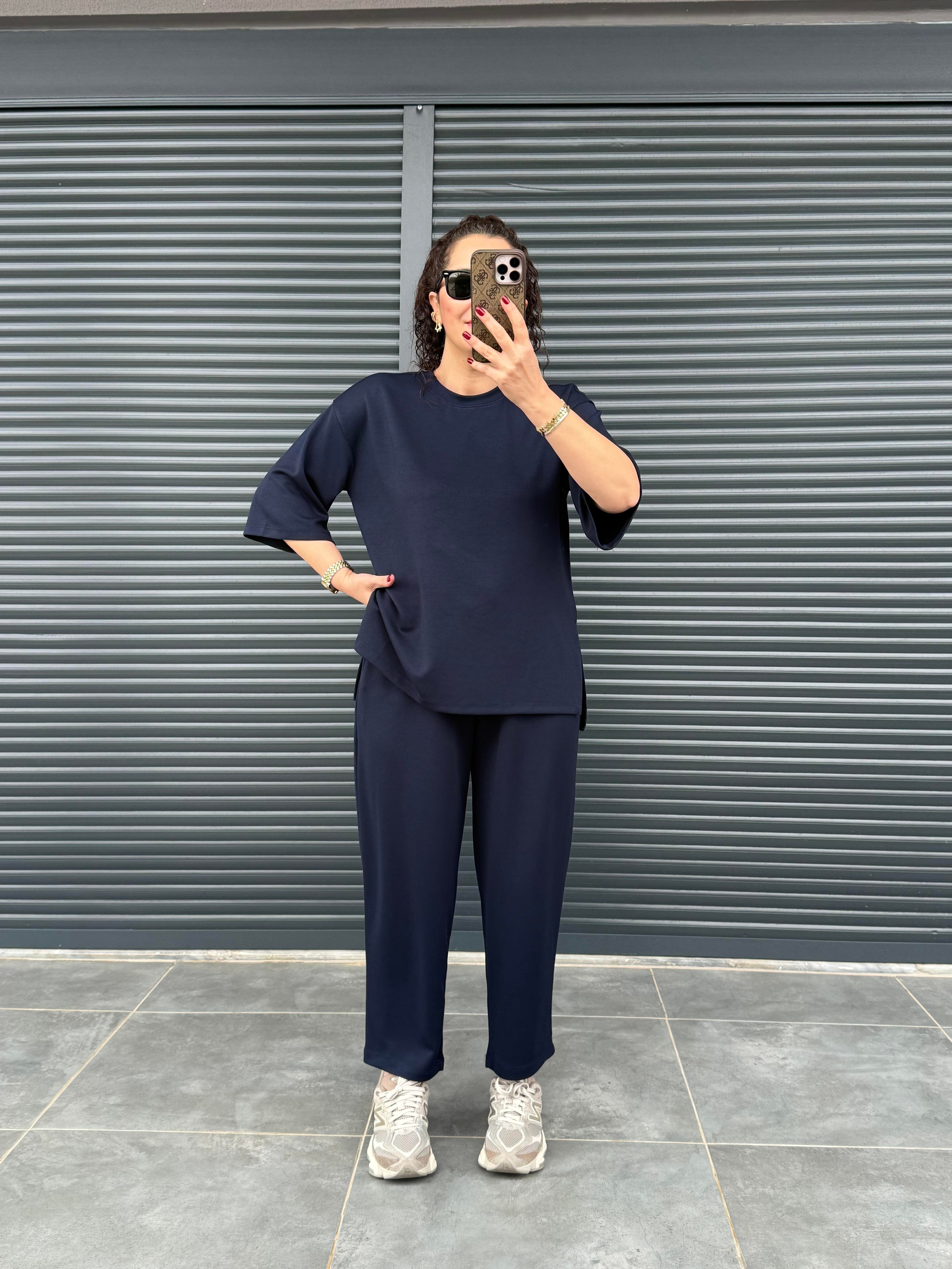 Modal Kumaş T-shirt Pantolon Takım  Lacivert