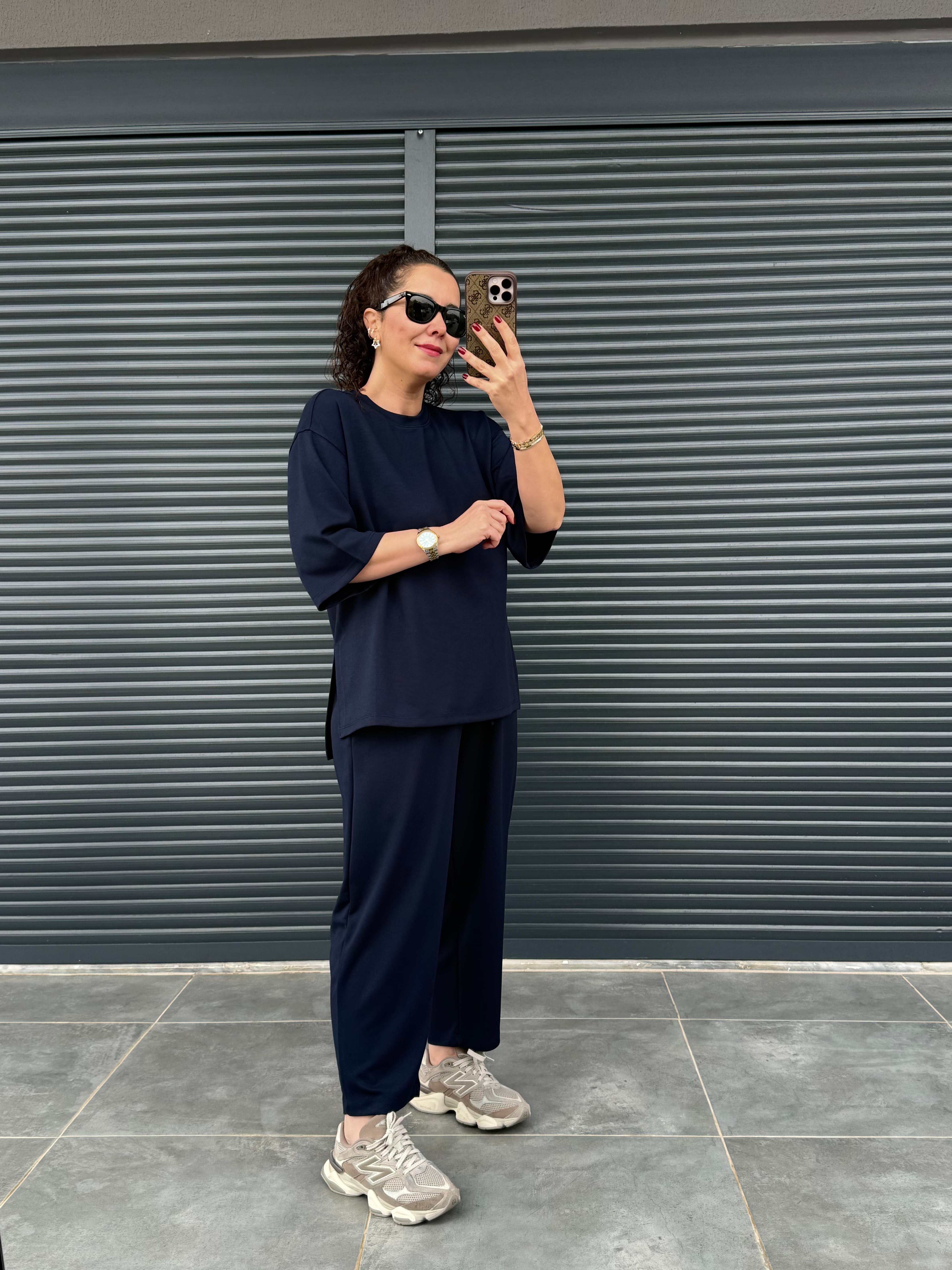 Modal Kumaş T-shirt Pantolon Takım  Lacivert