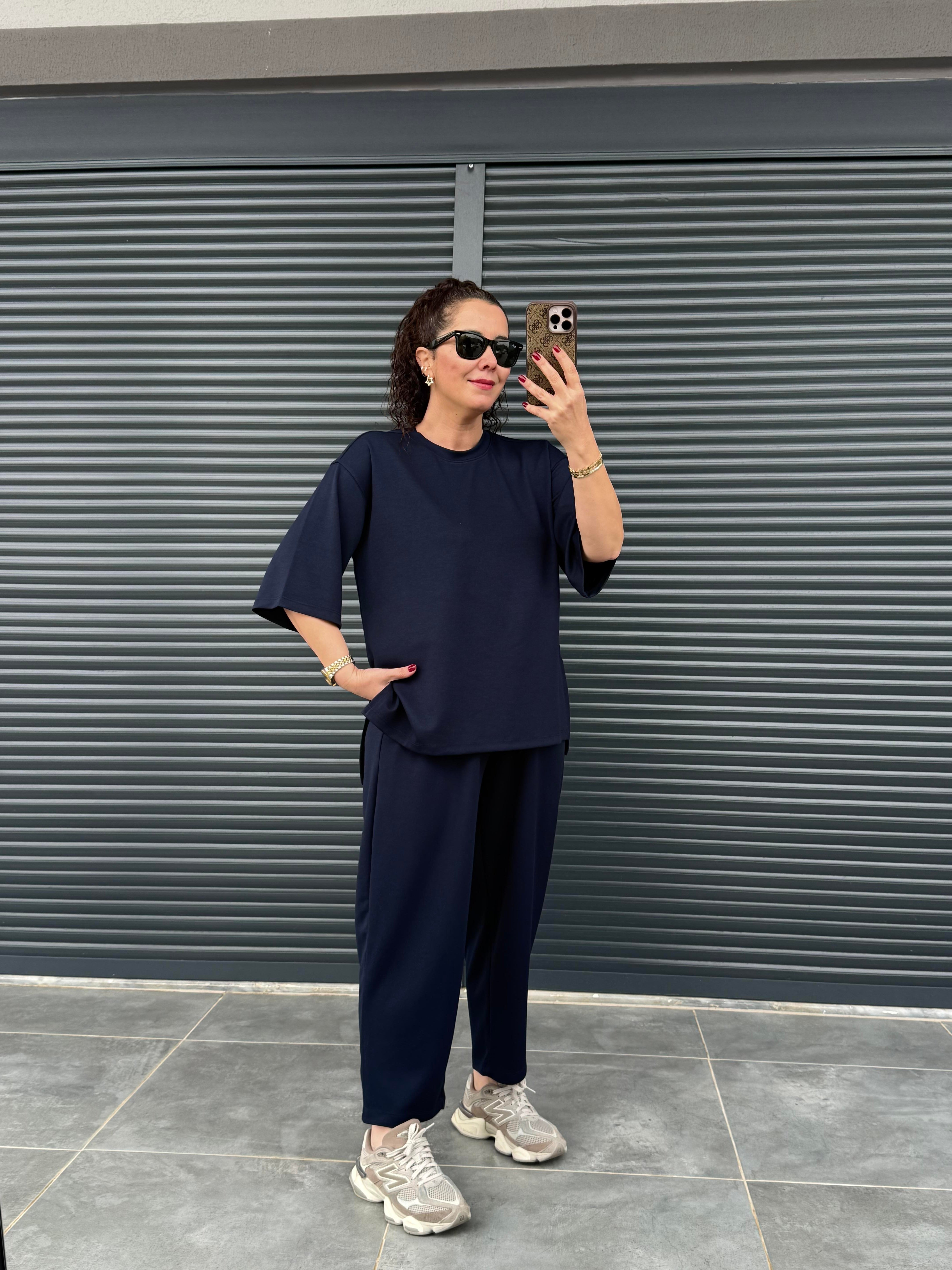 Modal Kumaş T-shirt Pantolon Takım  Lacivert