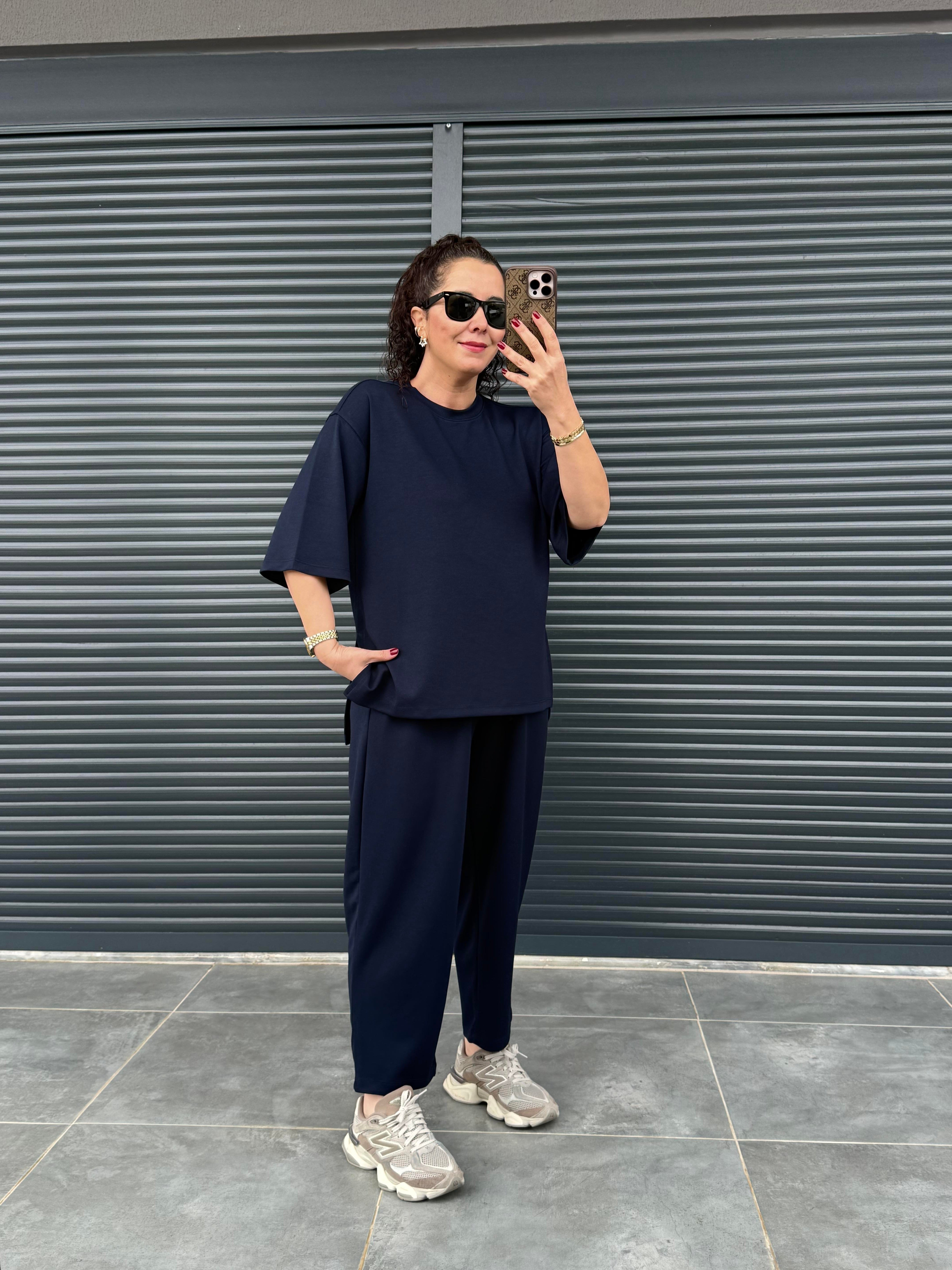 Modal Kumaş T-shirt Pantolon Takım  Lacivert