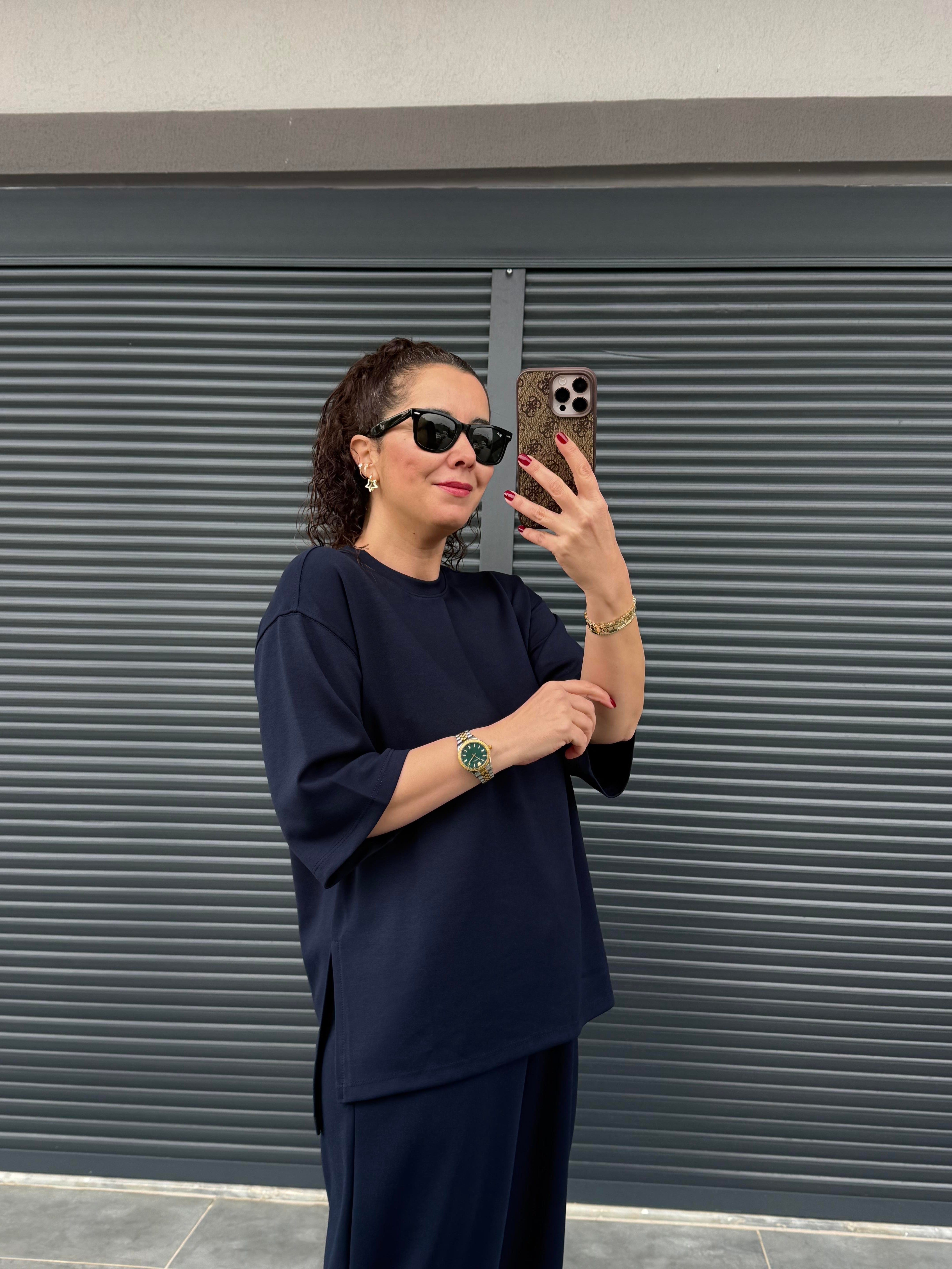 Modal Kumaş T-shirt Pantolon Takım  Lacivert