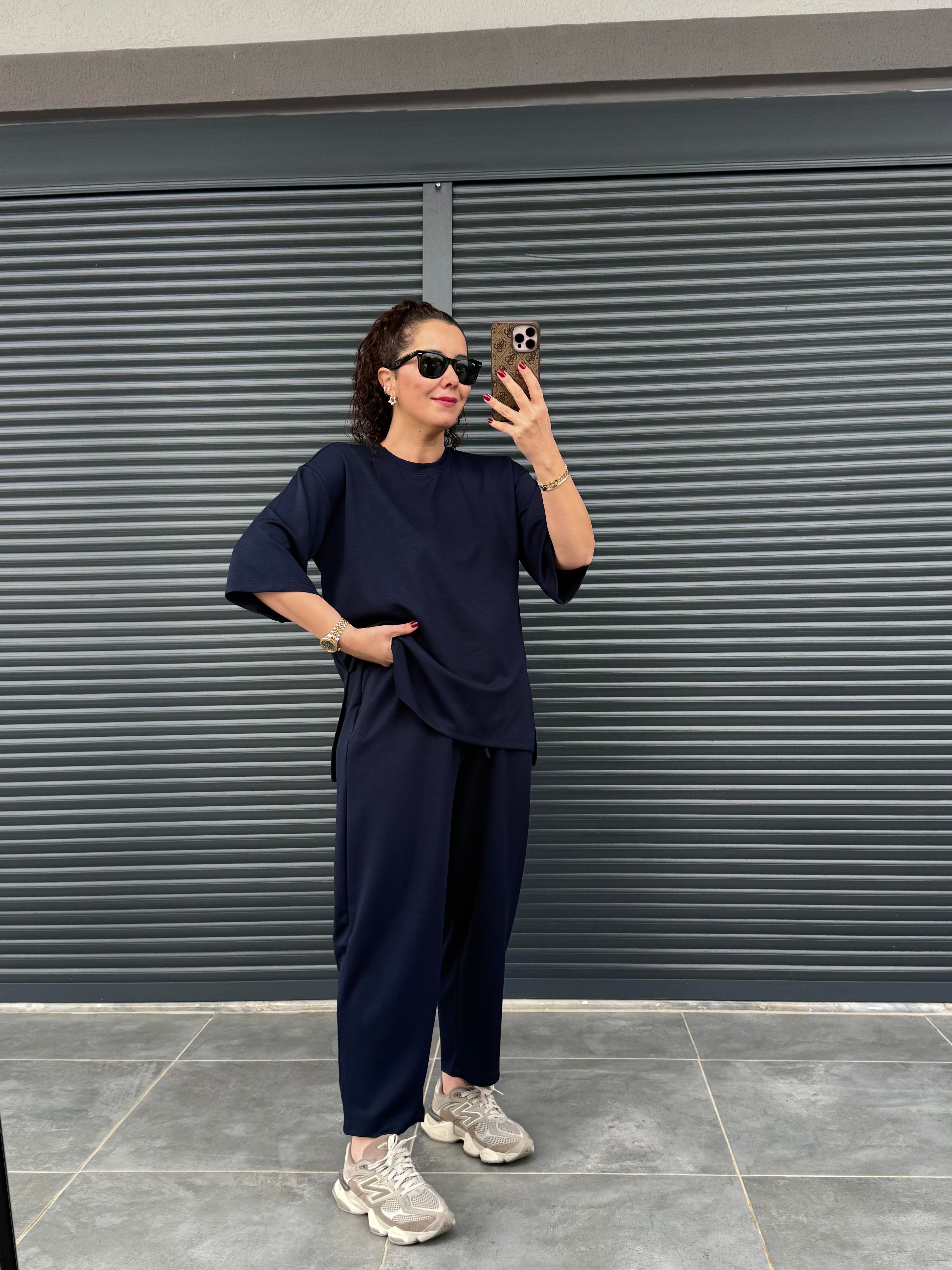 Modal Kumaş T-shirt Pantolon Takım  Lacivert