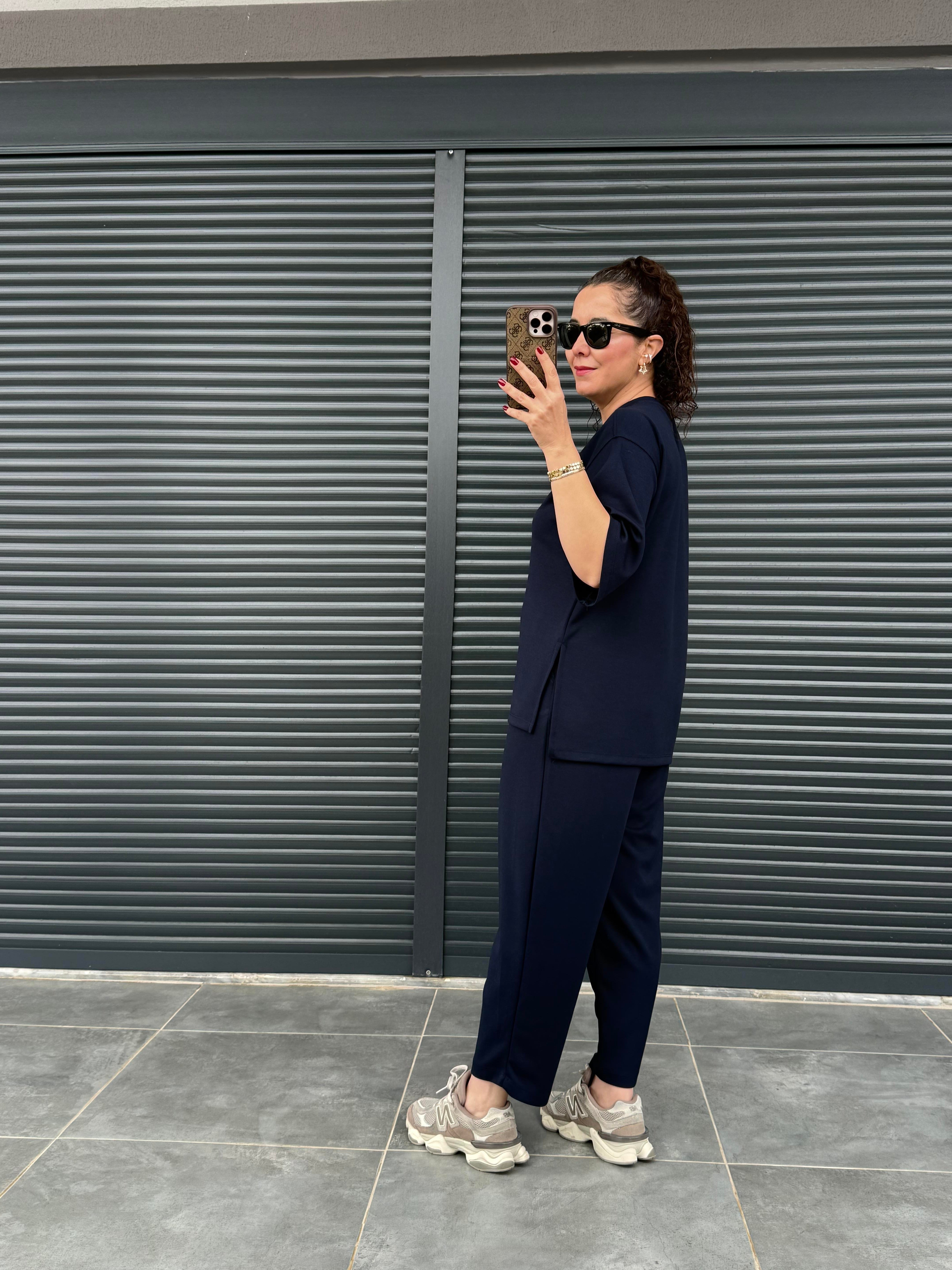 Modal Kumaş T-shirt Pantolon Takım  Lacivert