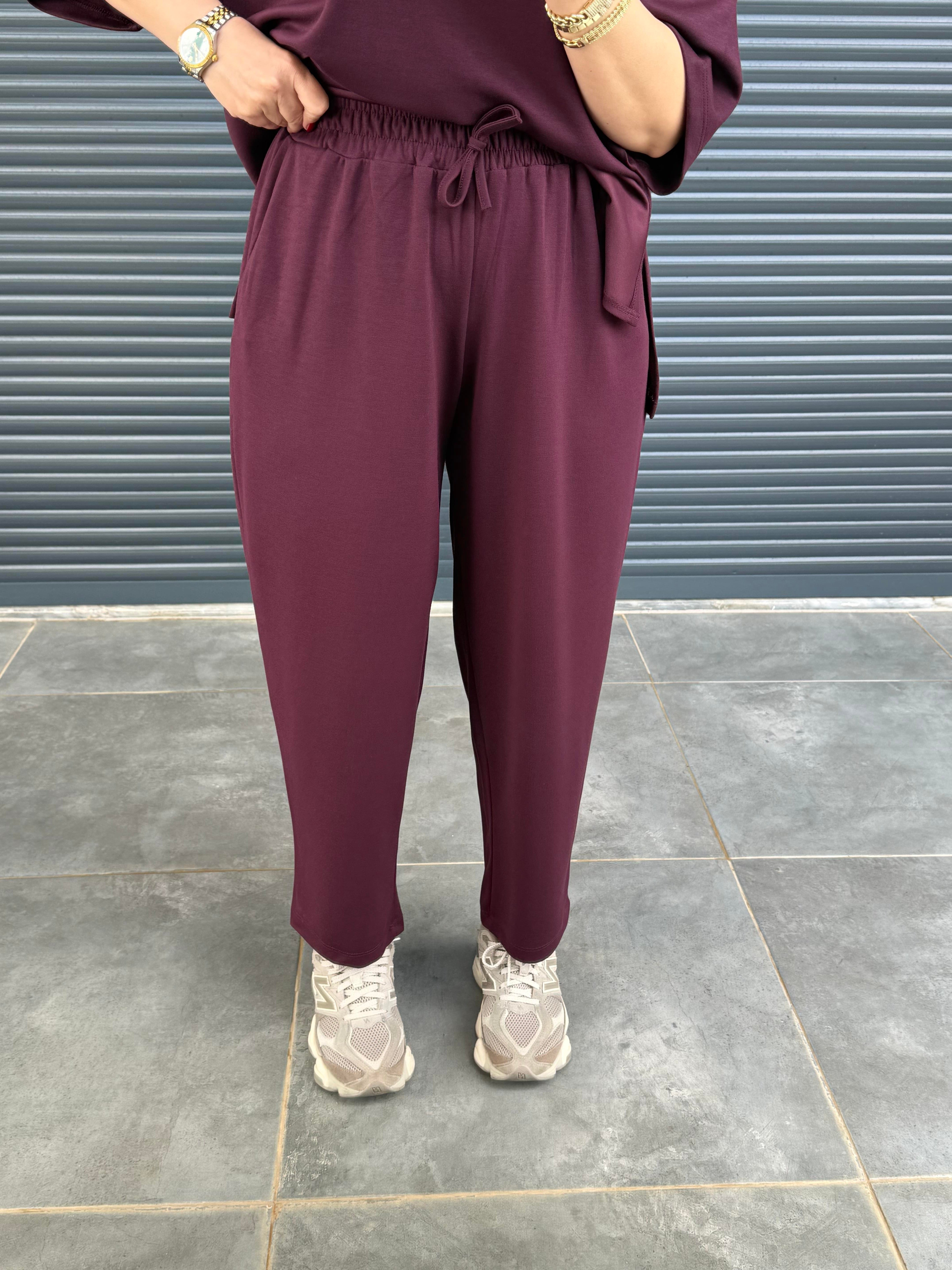 Modal Kumaş T-shirt Pantolon Takım  Mürdüm