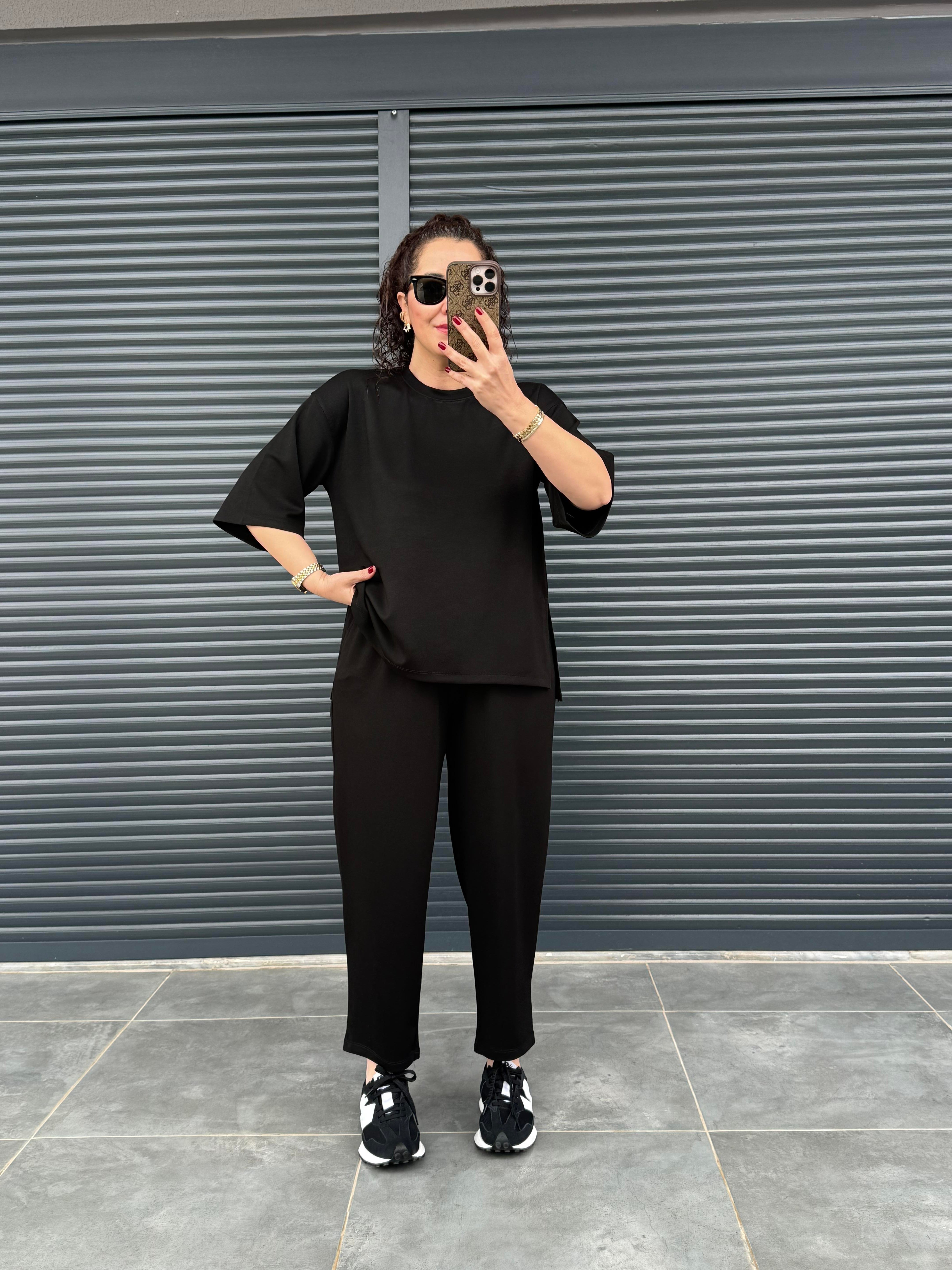 Modal Kumaş T-shirt Pantolon Takım Siyah