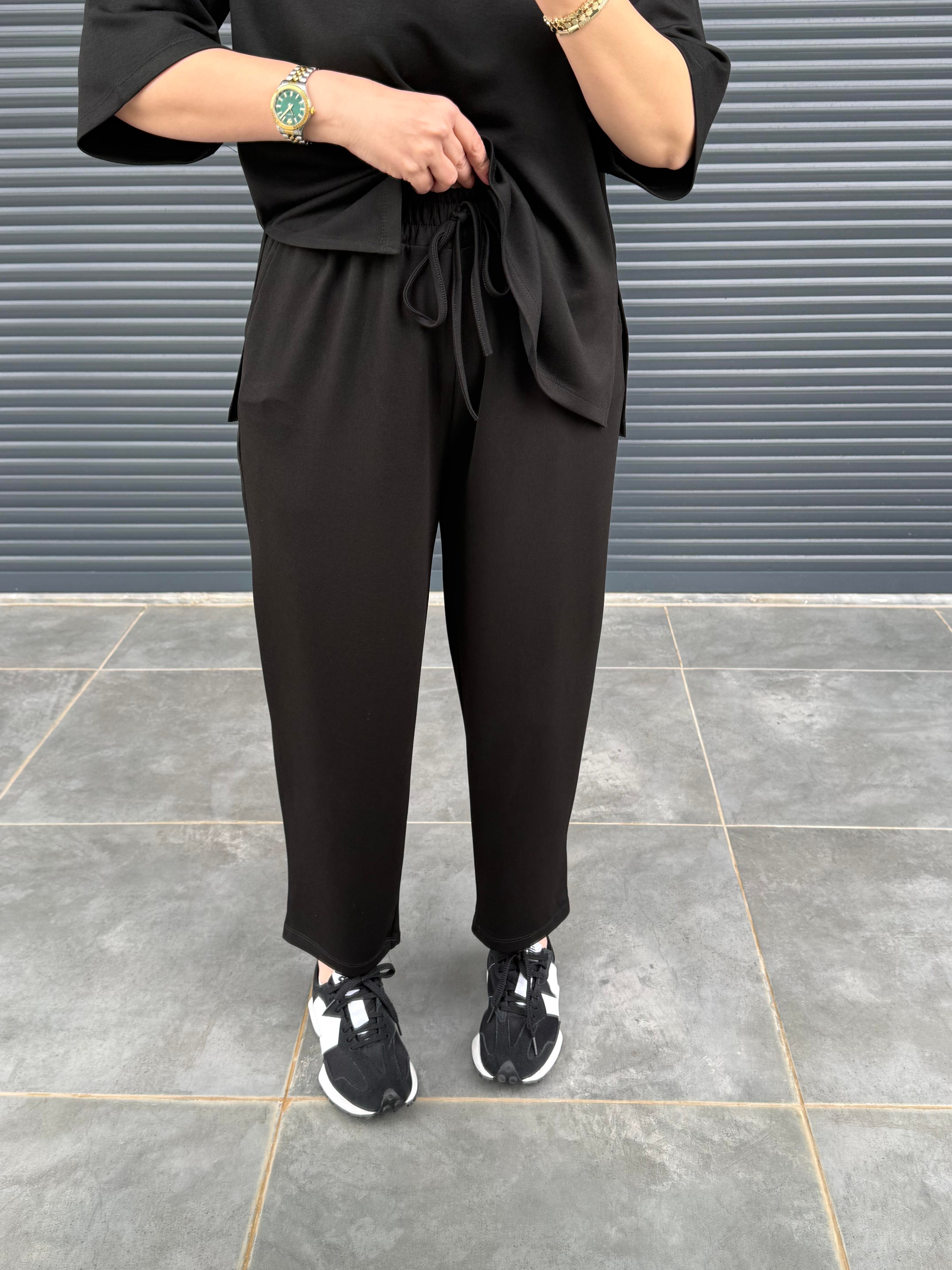 Modal Kumaş T-shirt Pantolon Takım Siyah