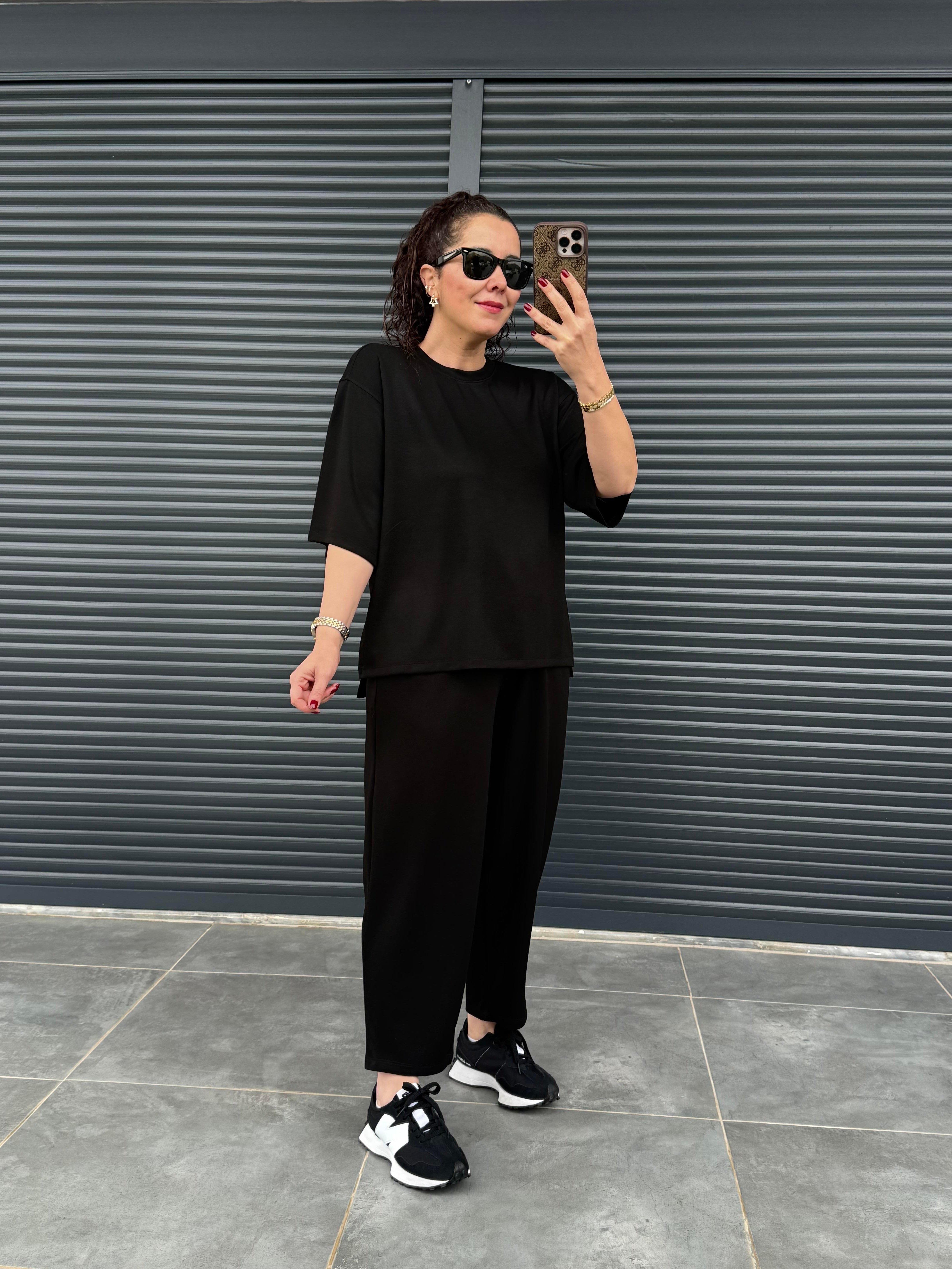 Modal Kumaş T-shirt Pantolon Takım Siyah