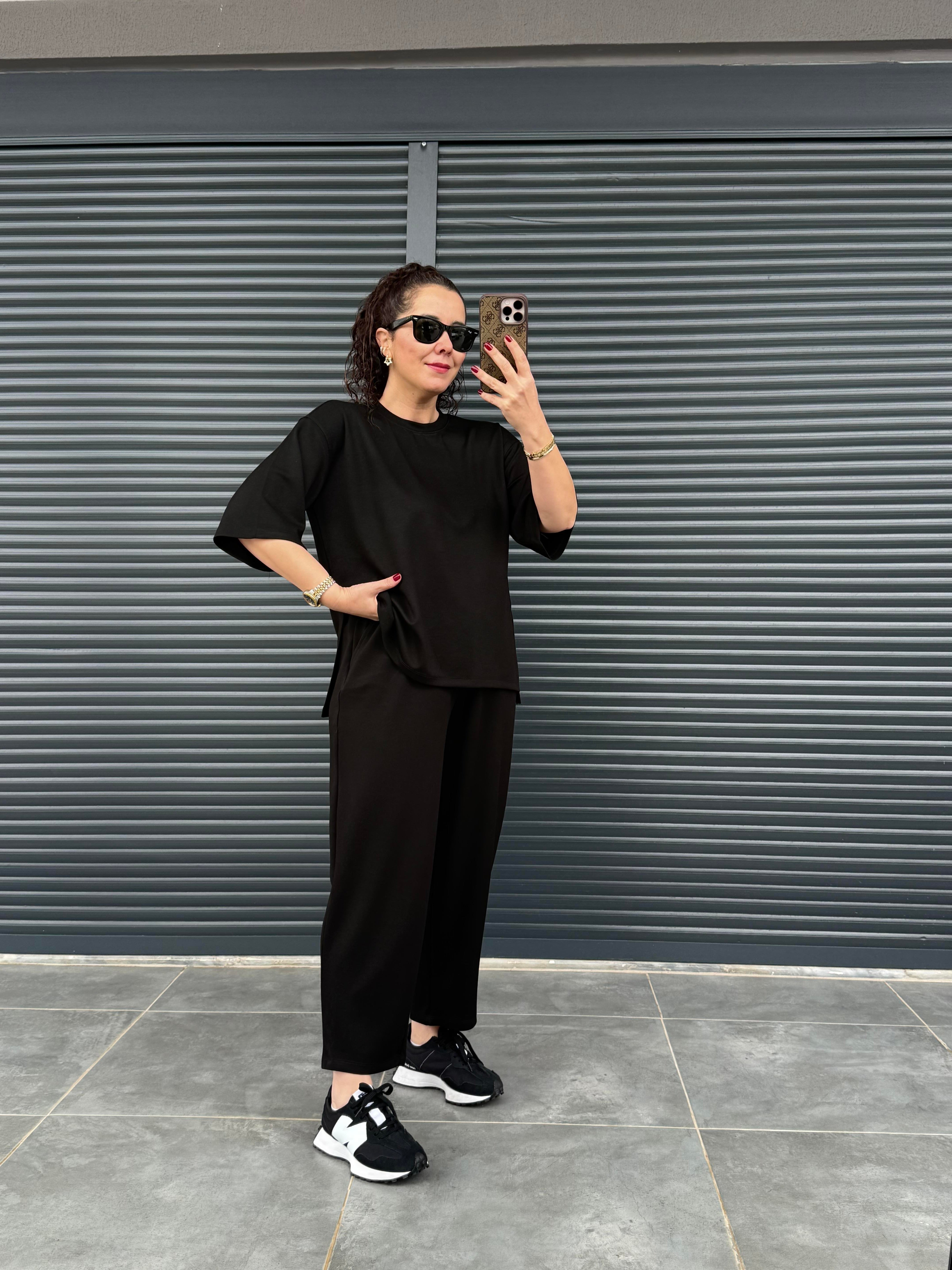 Modal Kumaş T-shirt Pantolon Takım Siyah