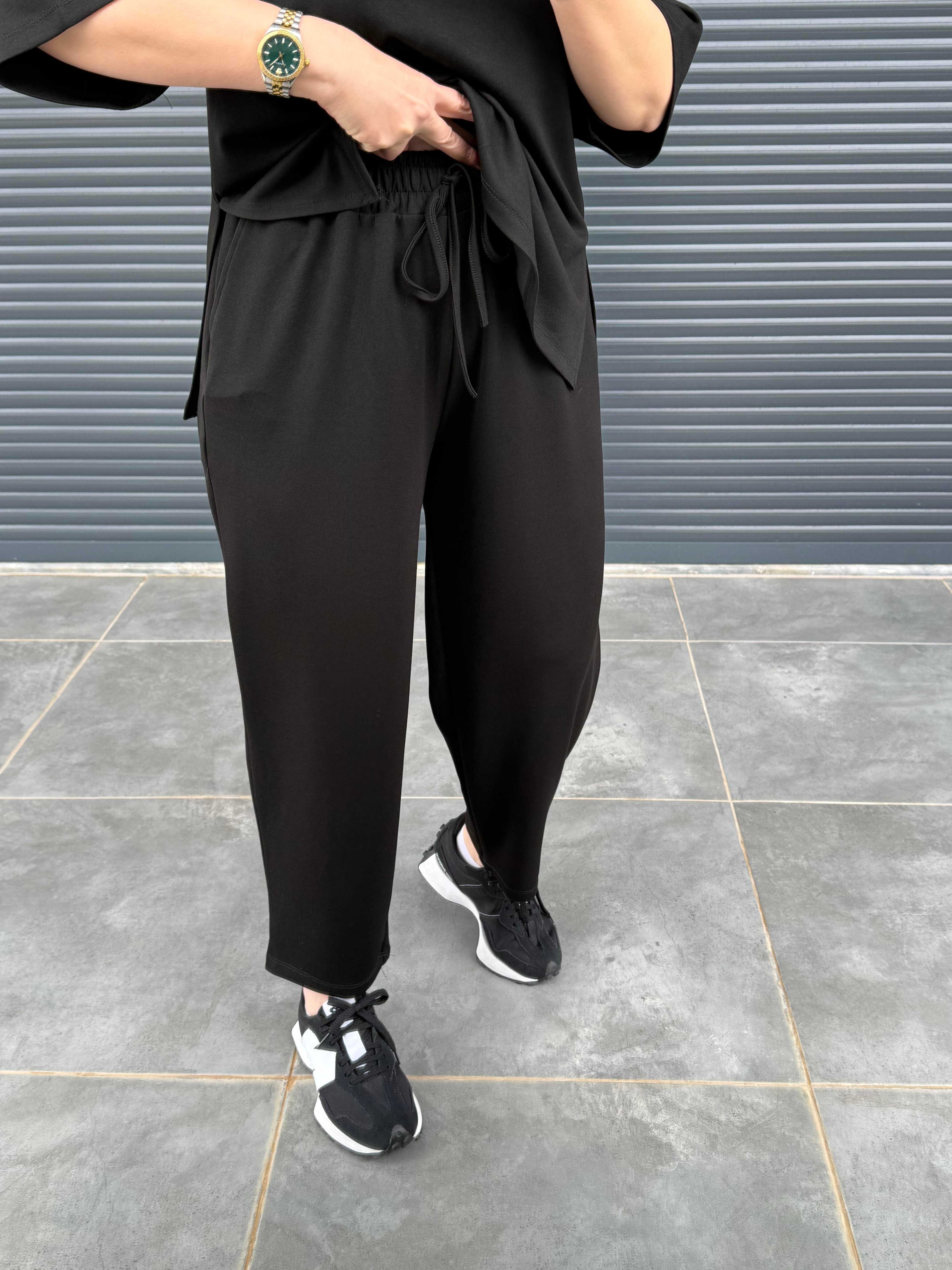 Modal Kumaş T-shirt Pantolon Takım Siyah
