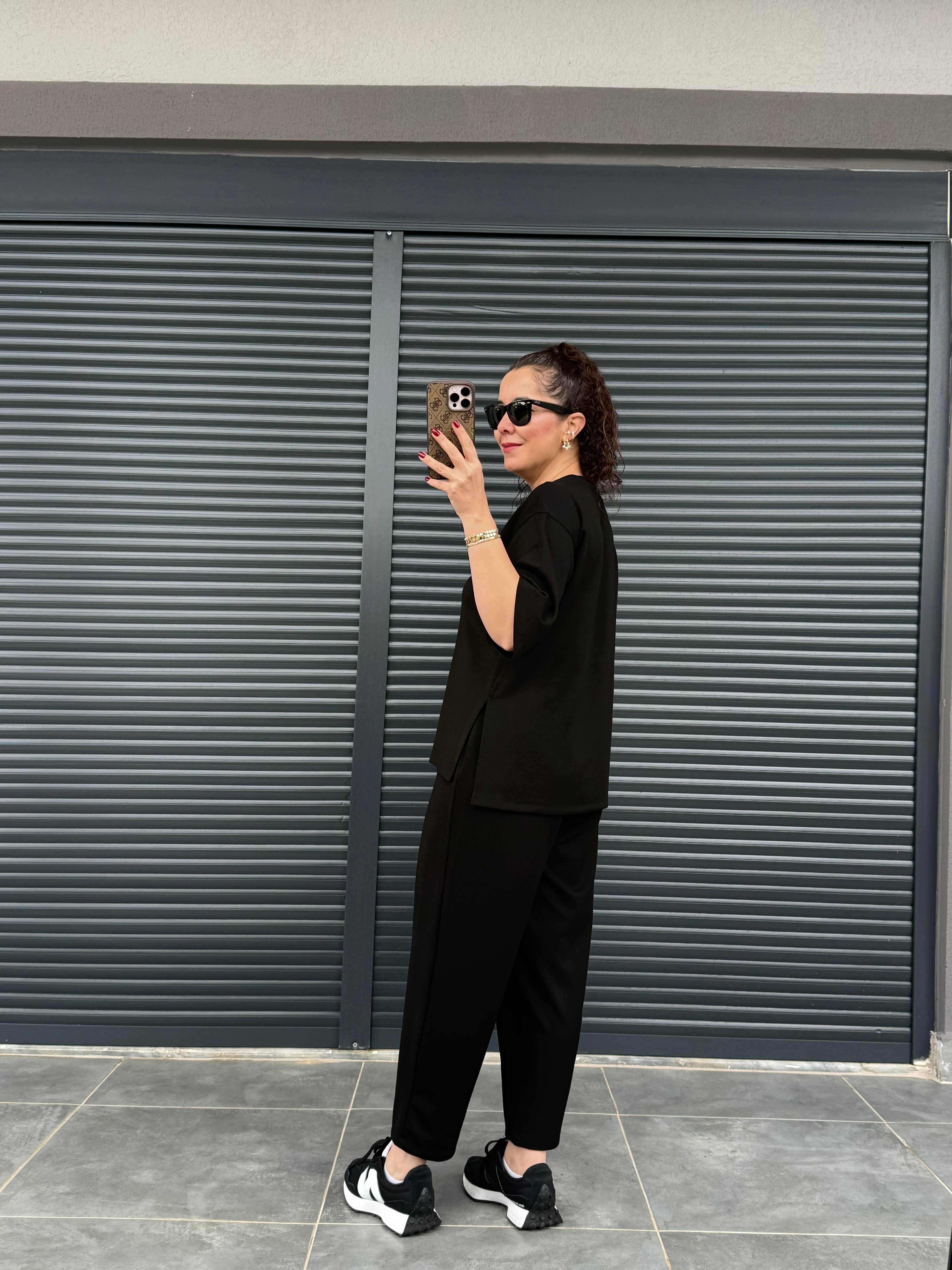 Modal Kumaş T-shirt Pantolon Takım Siyah