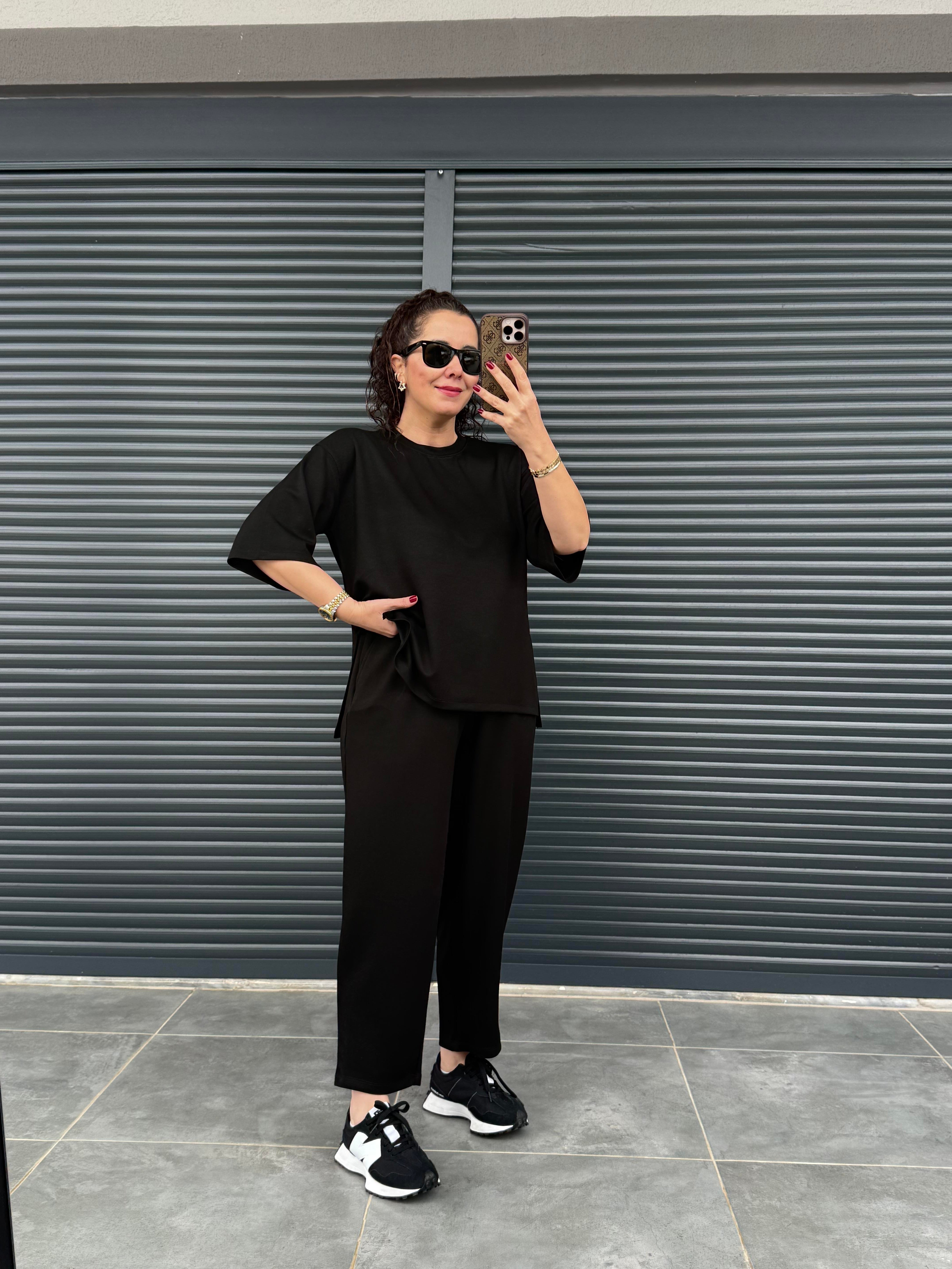 Modal Kumaş T-shirt Pantolon Takım Siyah